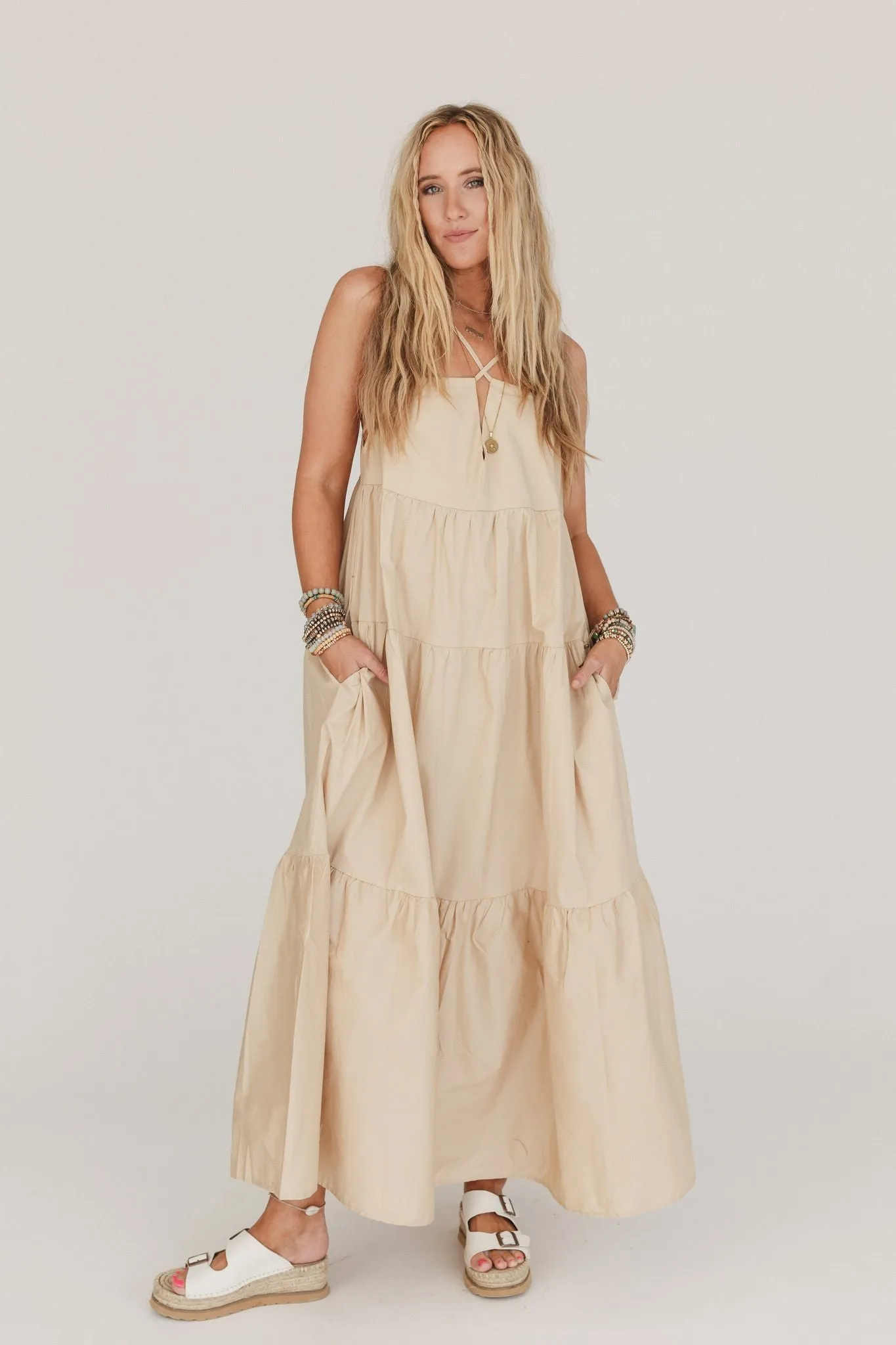 Havana Nights Tiered Maxi Dress - Tan