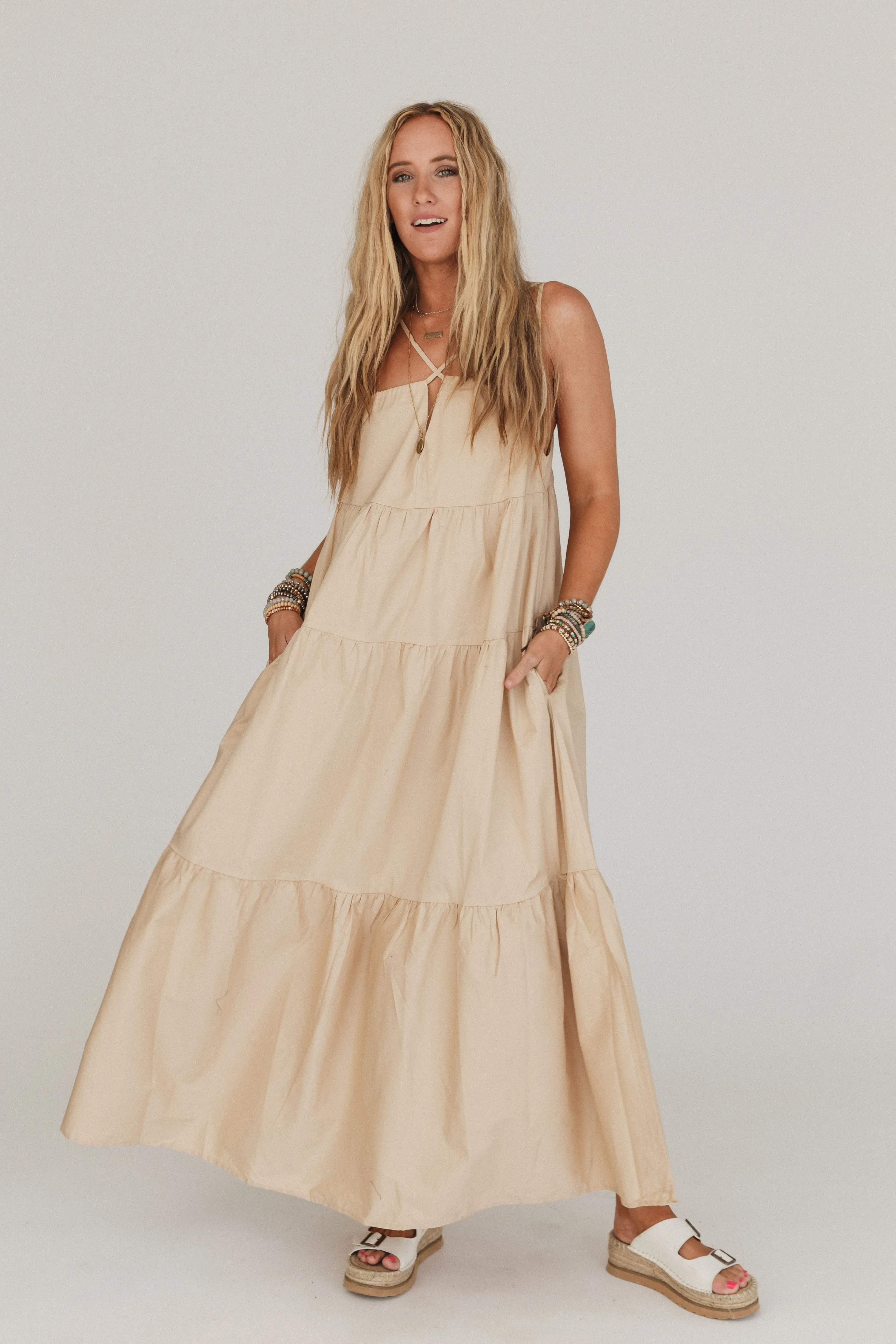 Havana Nights Tiered Maxi Dress - Tan