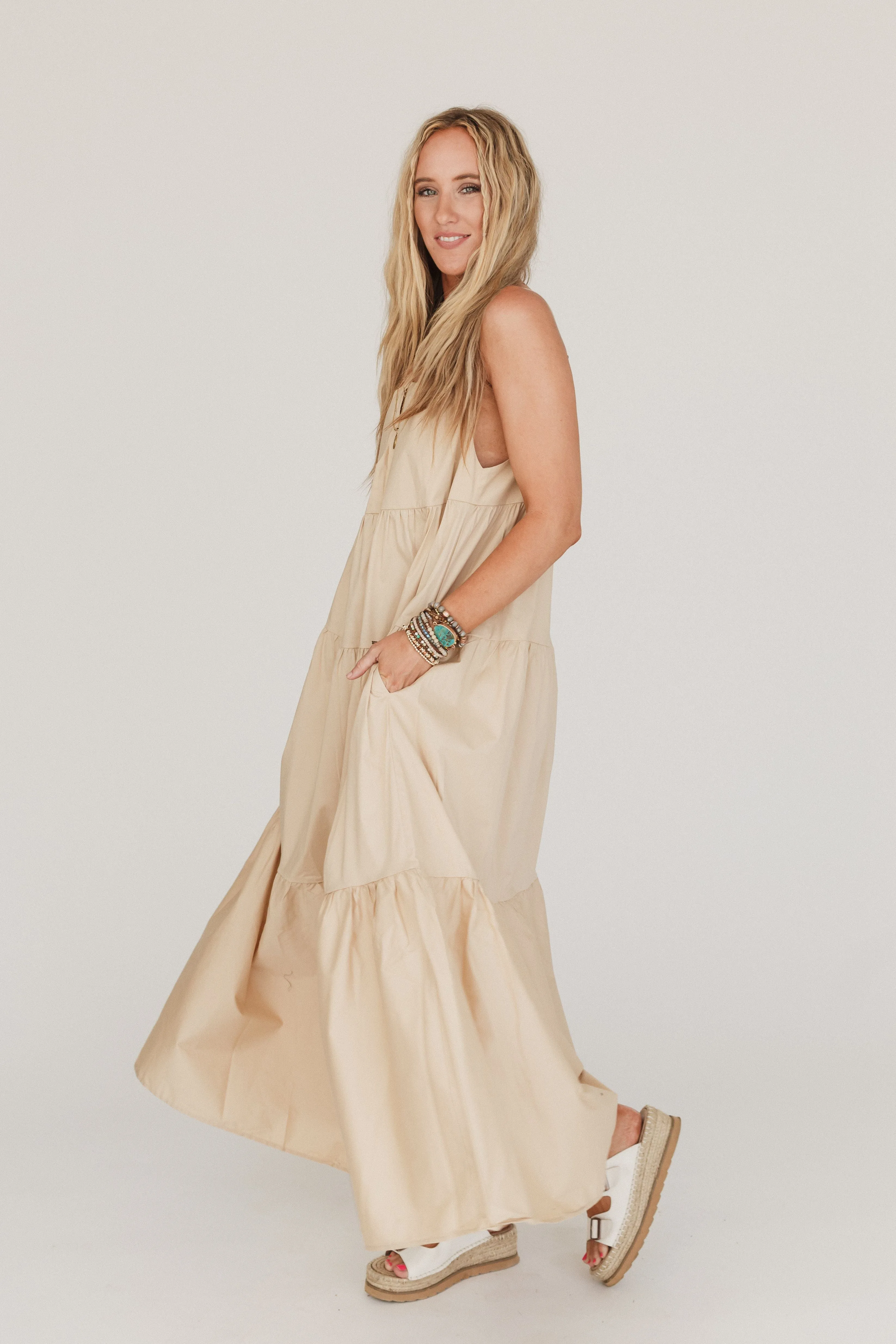 Havana Nights Tiered Maxi Dress - Tan