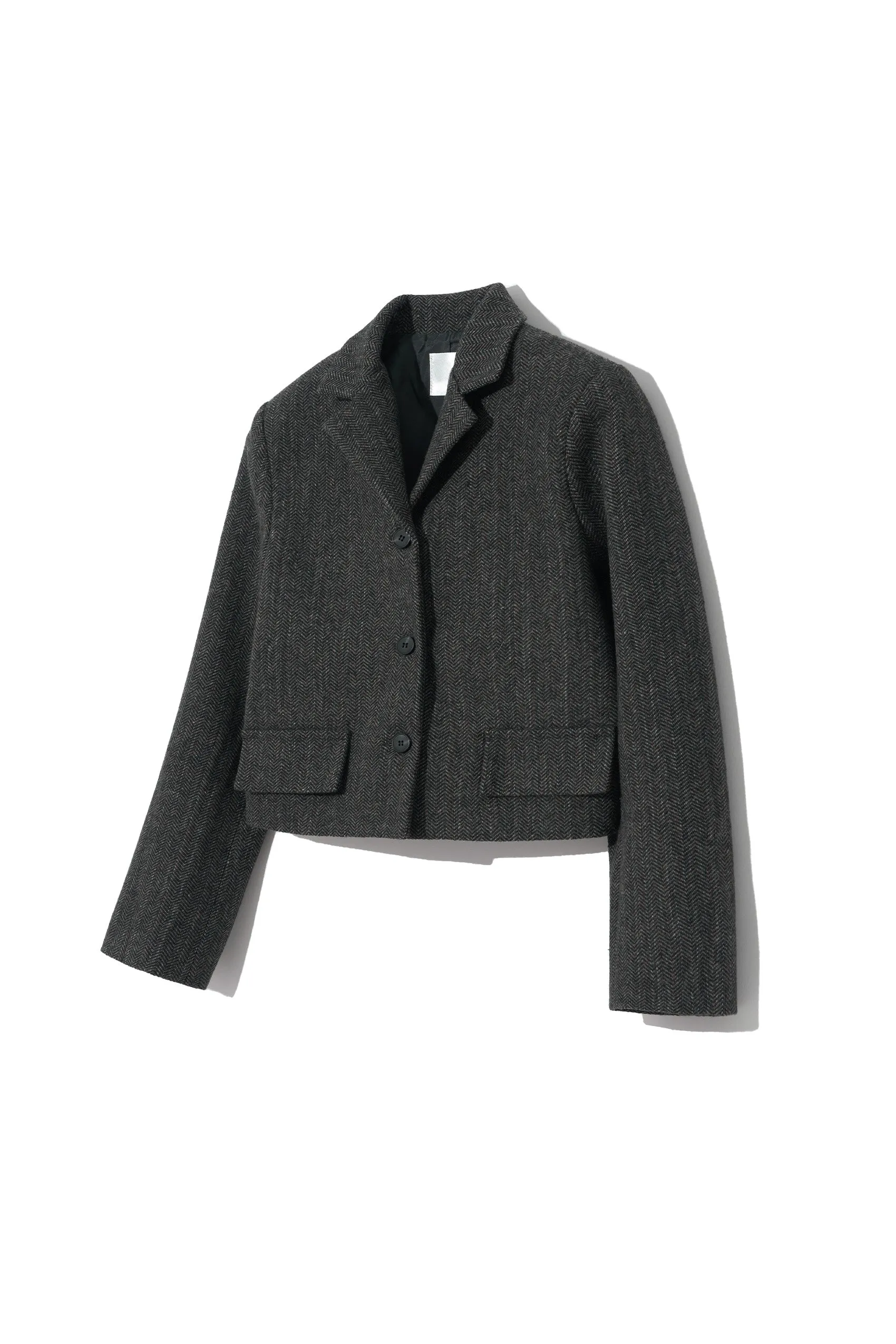 Herringbone Cropped Blazer in Charcoal