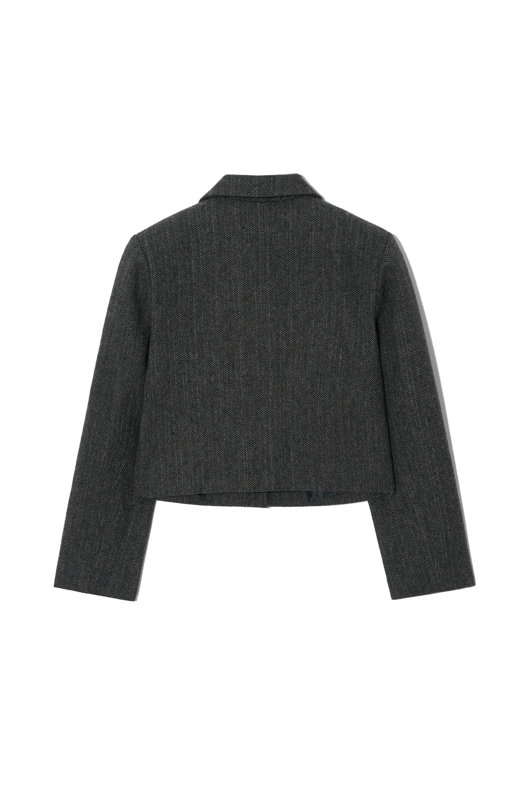 Herringbone Cropped Blazer in Charcoal