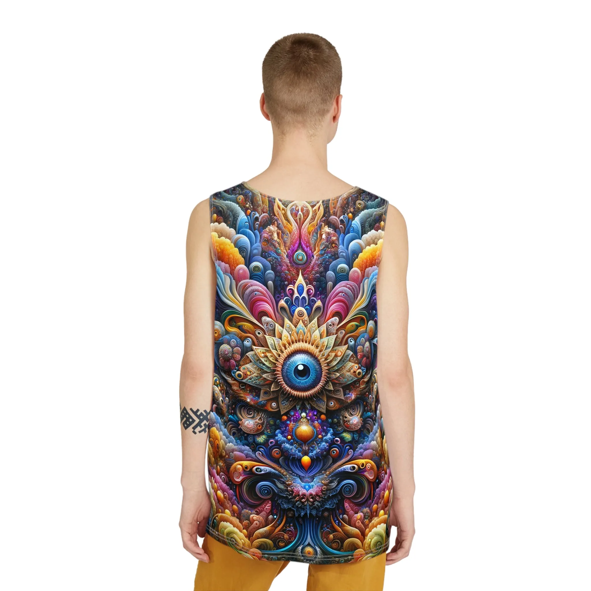 Jewel Eye Flourishing Full All Over Print Visionary Psychedelic Art Men's and Women's Unisex Tank Top T-Shirt for Festival and Street Wear