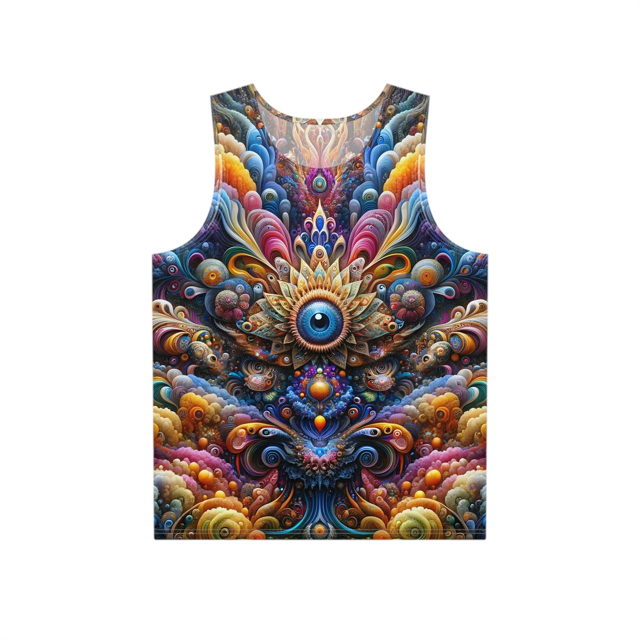 Jewel Eye Flourishing Full All Over Print Visionary Psychedelic Art Men's and Women's Unisex Tank Top T-Shirt for Festival and Street Wear