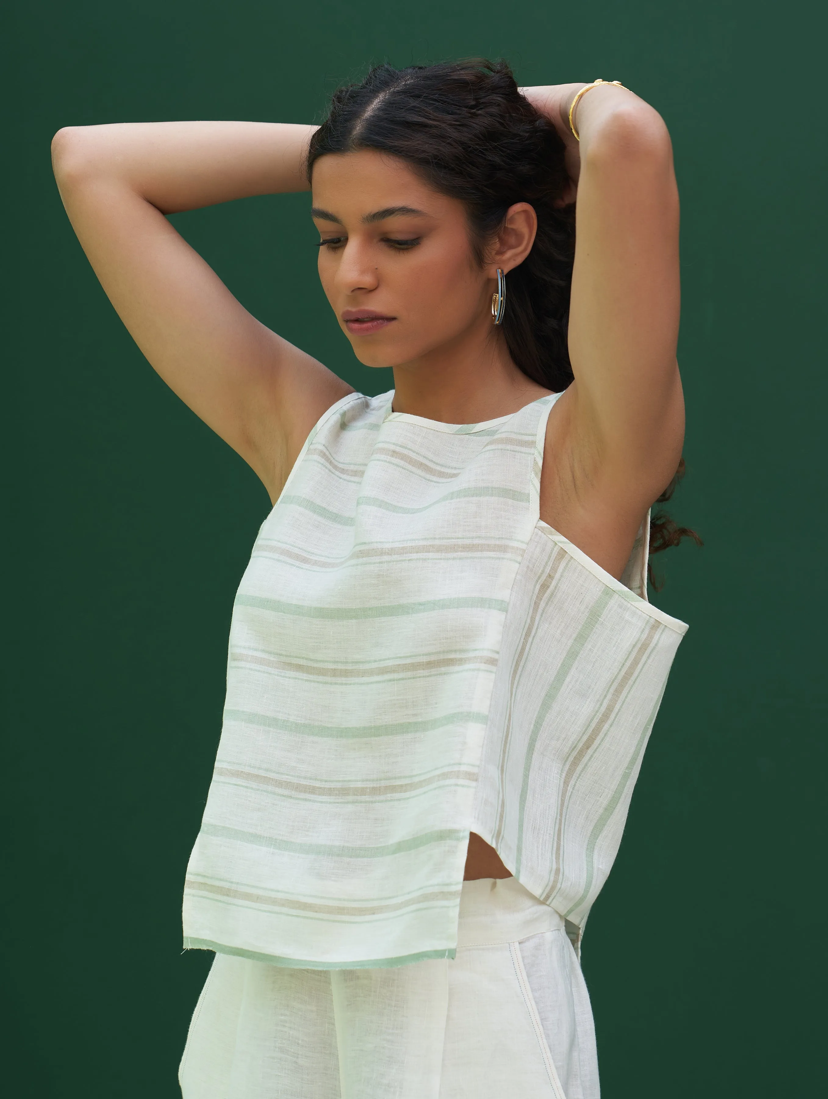 Jiho Striped Linen Crop Top - Mint