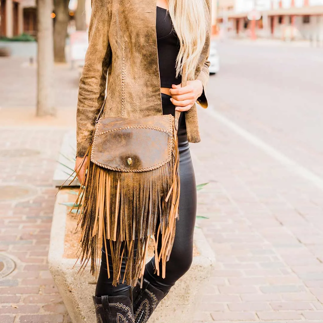 Juan Antonio Nubuck Suede Layered Fringe Shoulder Bag