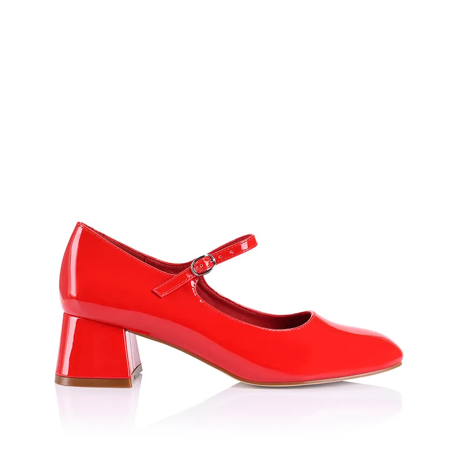 Kenna Mary Jane Block Heels - Red Patent