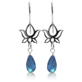 Labradorite Earrings with Lotus Flower for a Positive Change in Your Life