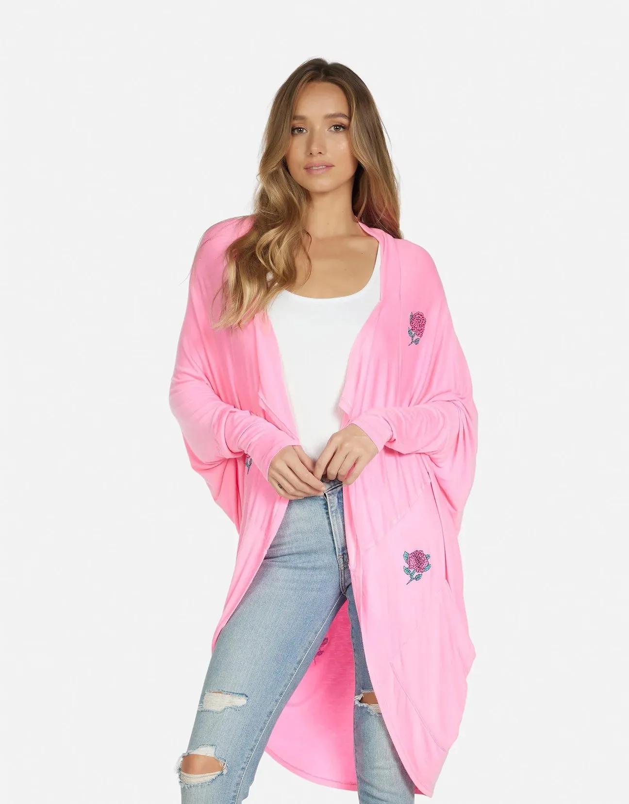 Lauren Moshi Ramona Crystal Roses Wrap Cardigan