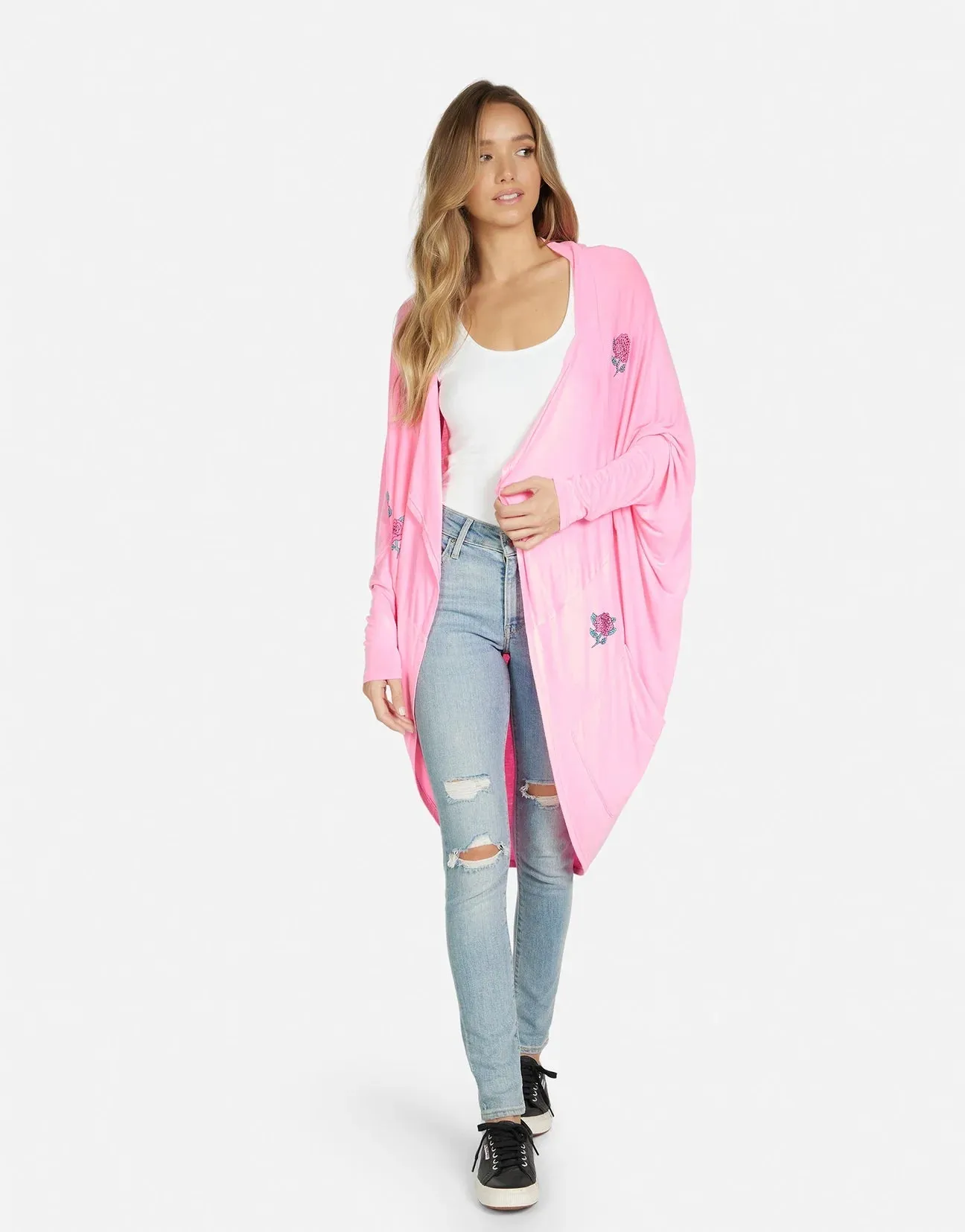 Lauren Moshi Ramona Crystal Roses Wrap Cardigan