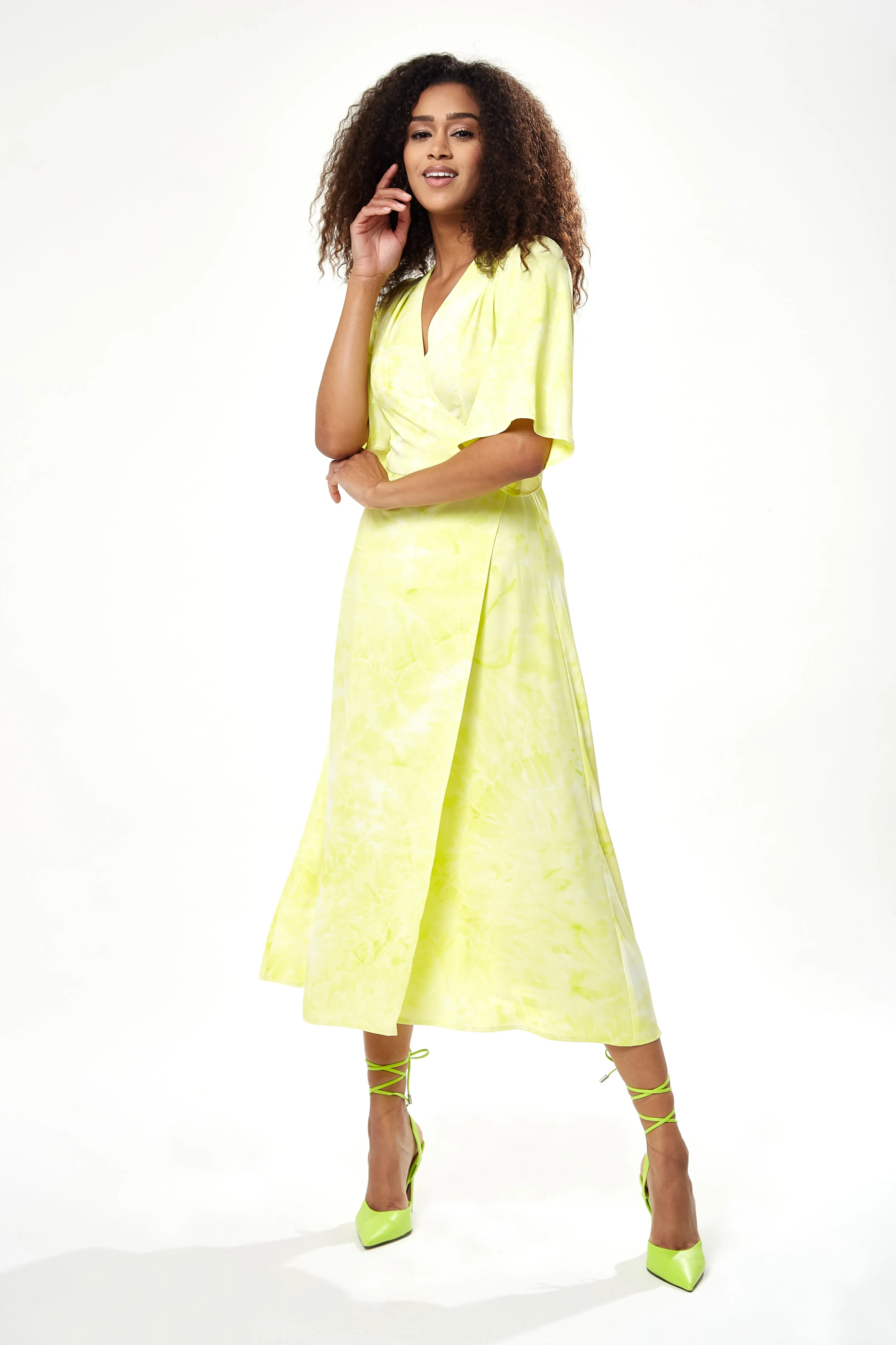 Liquorish Midi Wrap Dress In Yellow