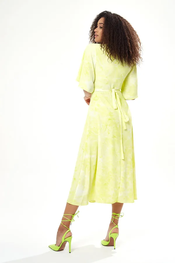 Liquorish Midi Wrap Dress In Yellow