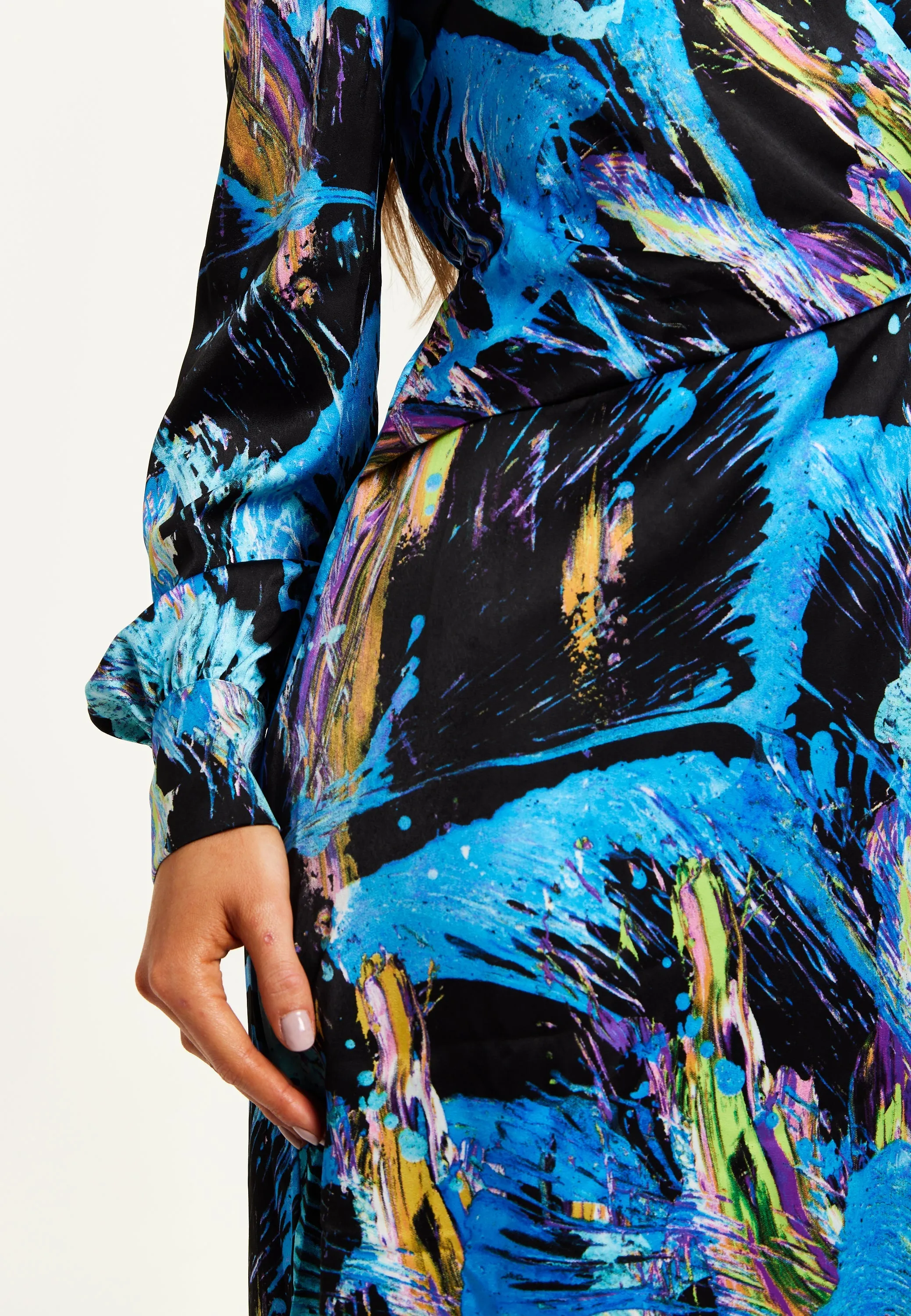 Liquorish Multicolour Abstract Print Midi Wrap Dress