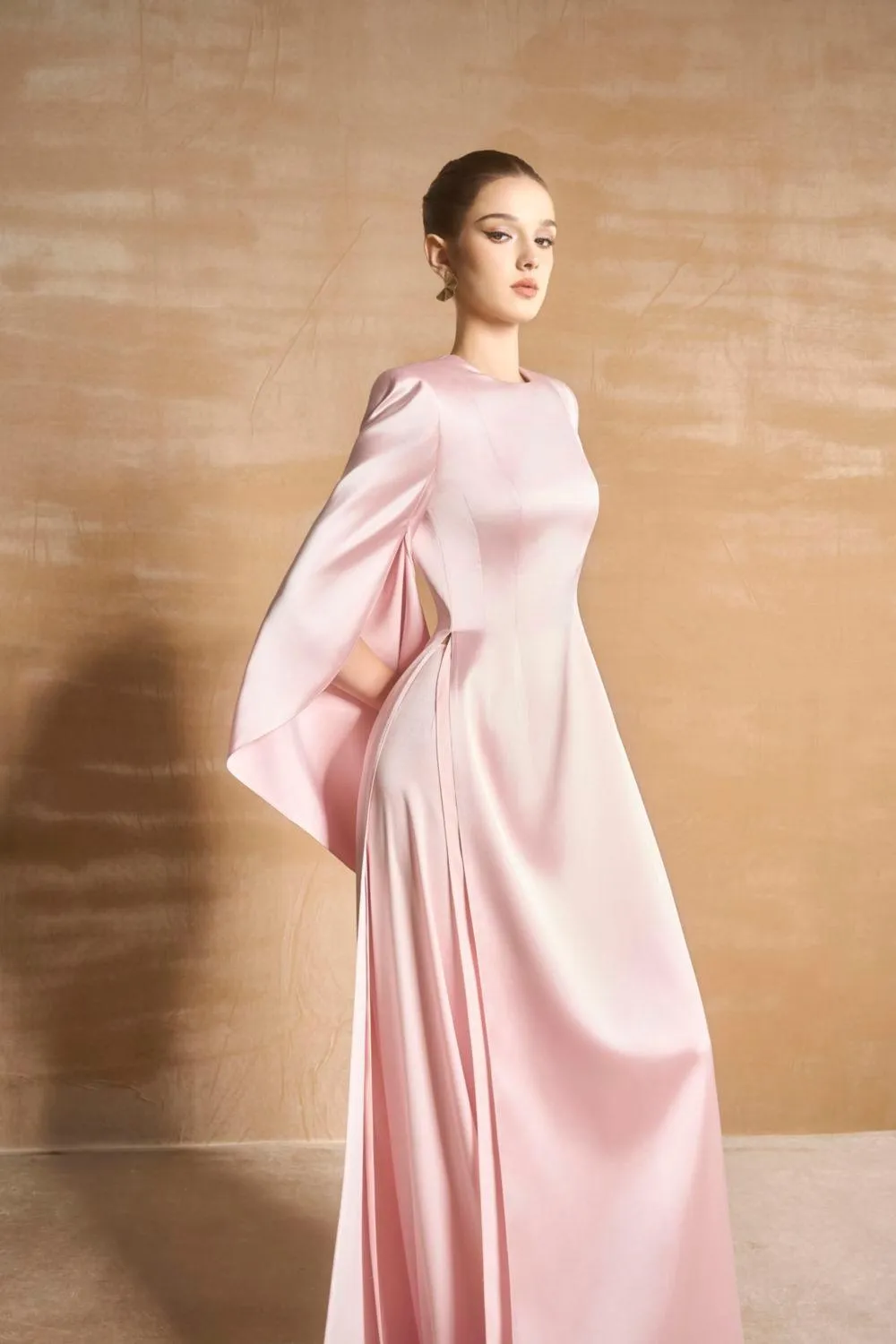 Mabill A-line Round Neck Satin Floor Length Ao Dai