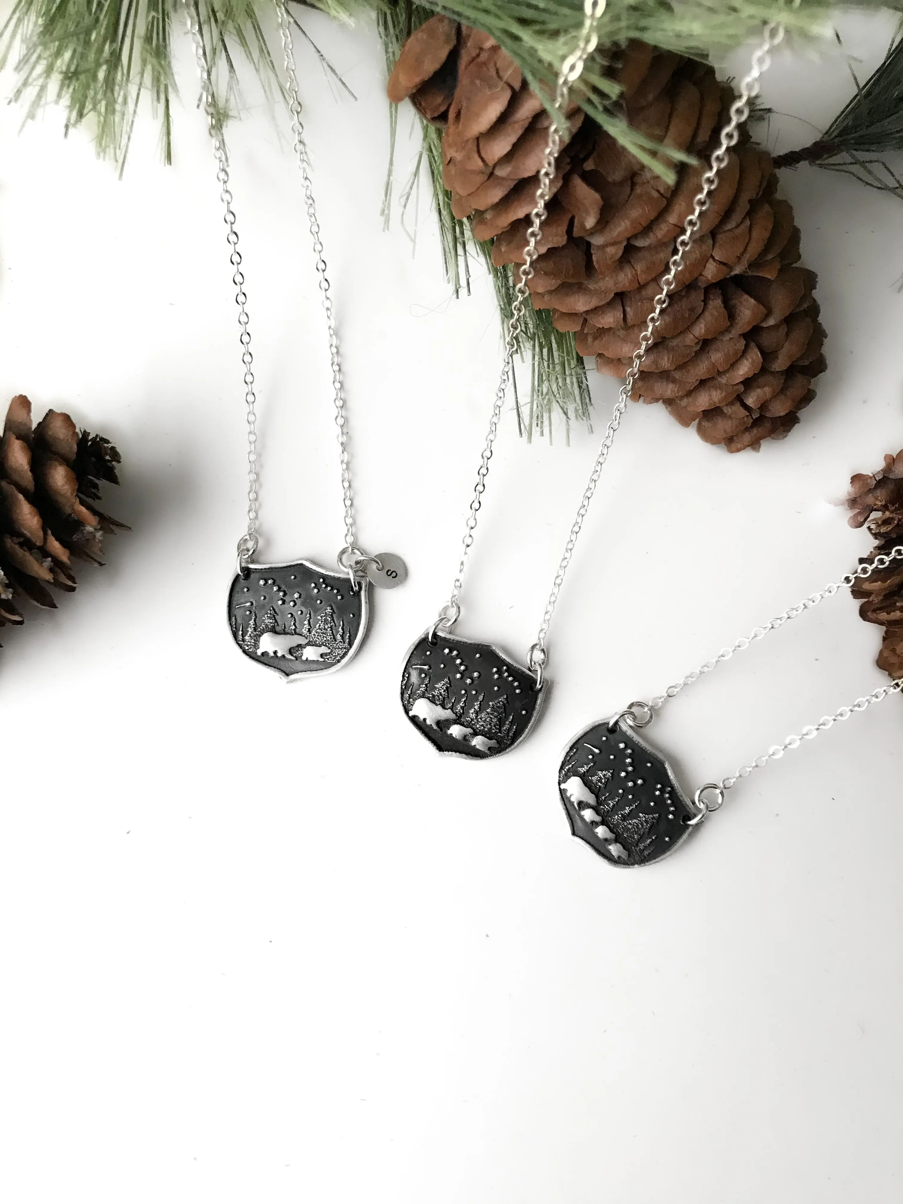 Mama Bear & 2 Baby Bears 2 Shield Family Necklace