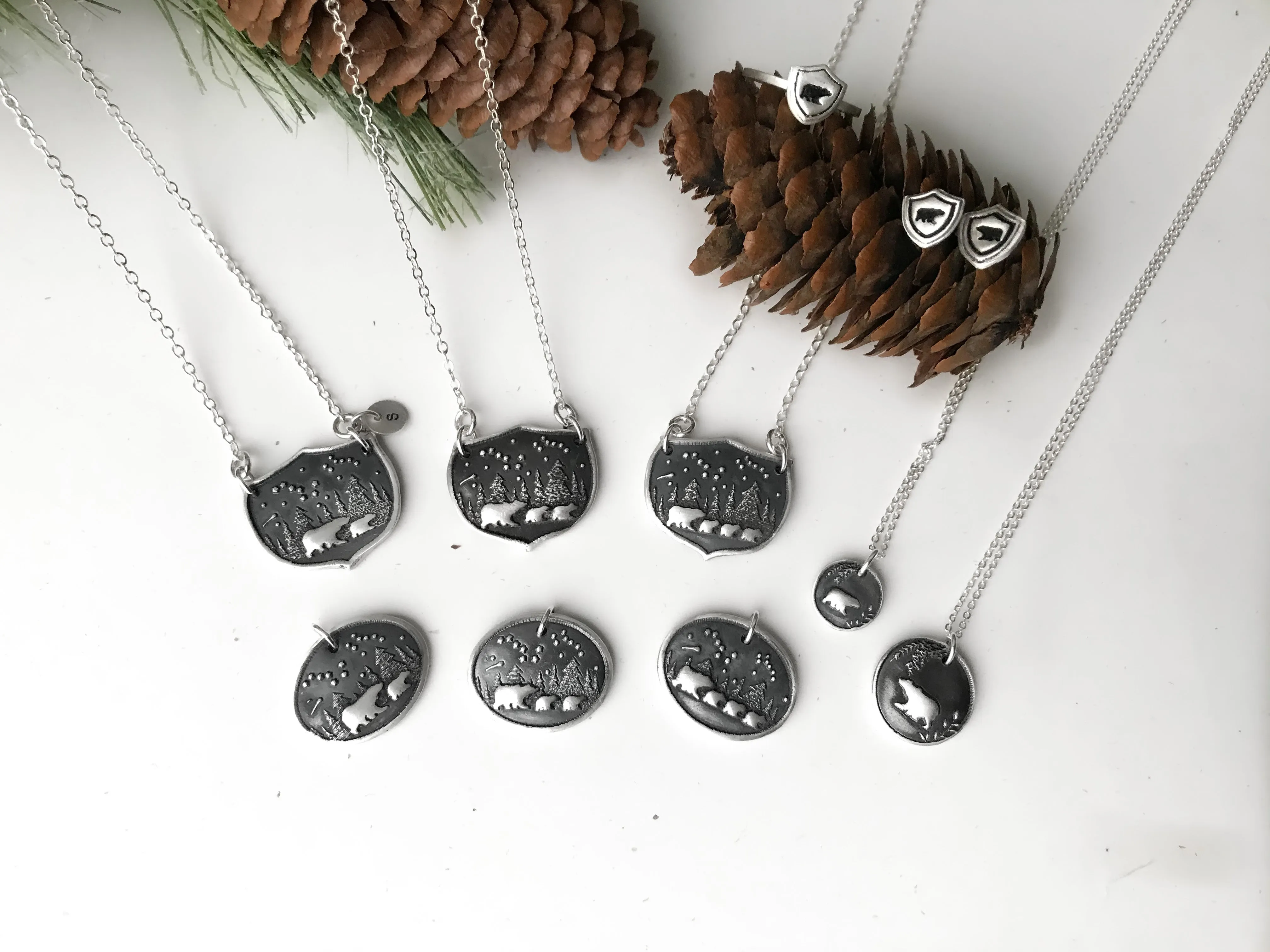 Mama Bear & 2 Baby Bears 2 Shield Family Necklace