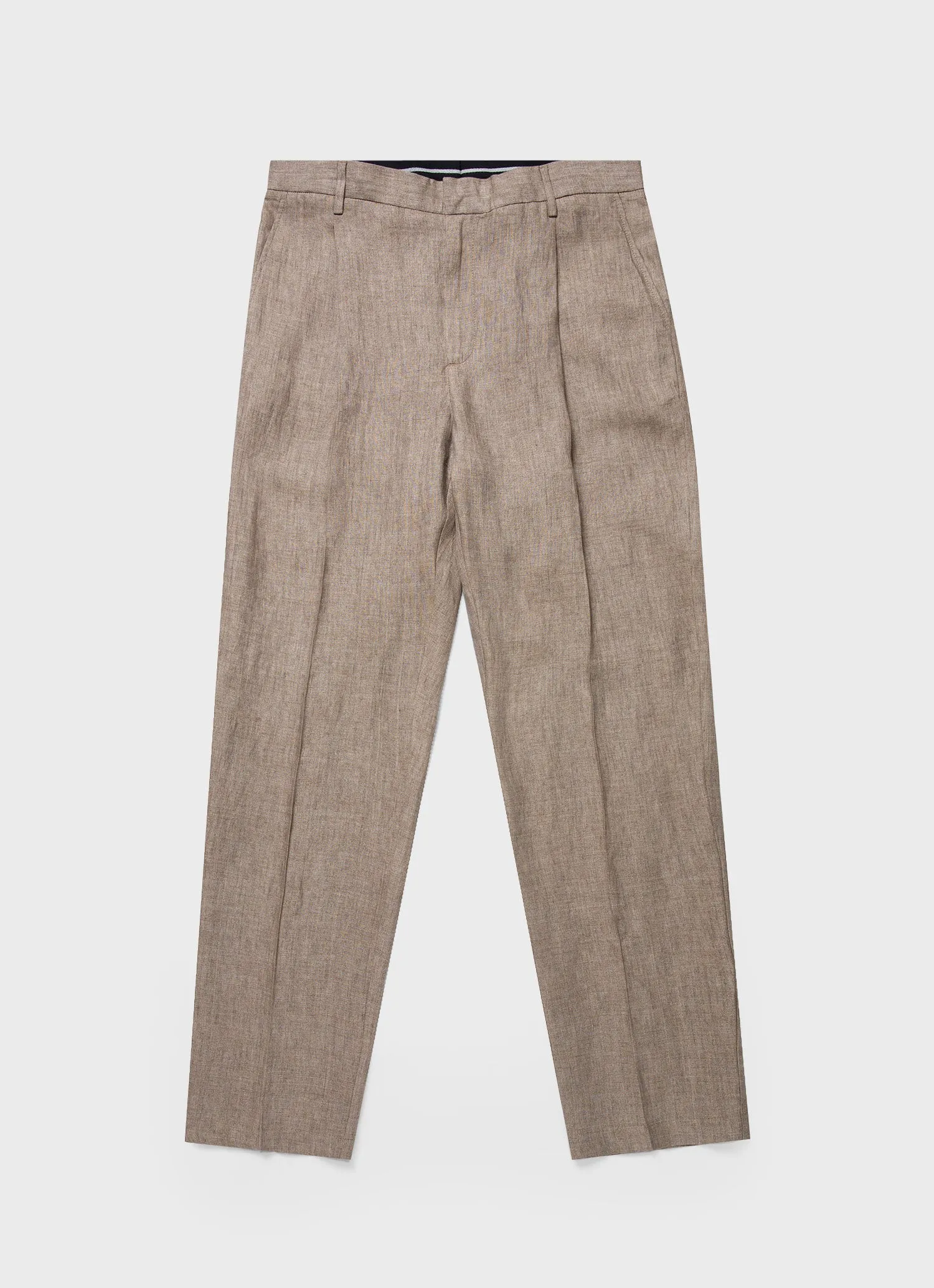 Men's Pleated Linen Trouser in Dark Sand