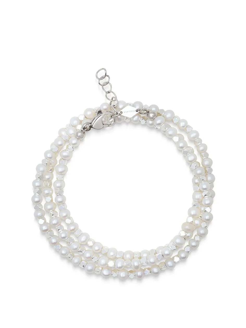 Men's Silver Wrap-Around Bracelet with Pearls