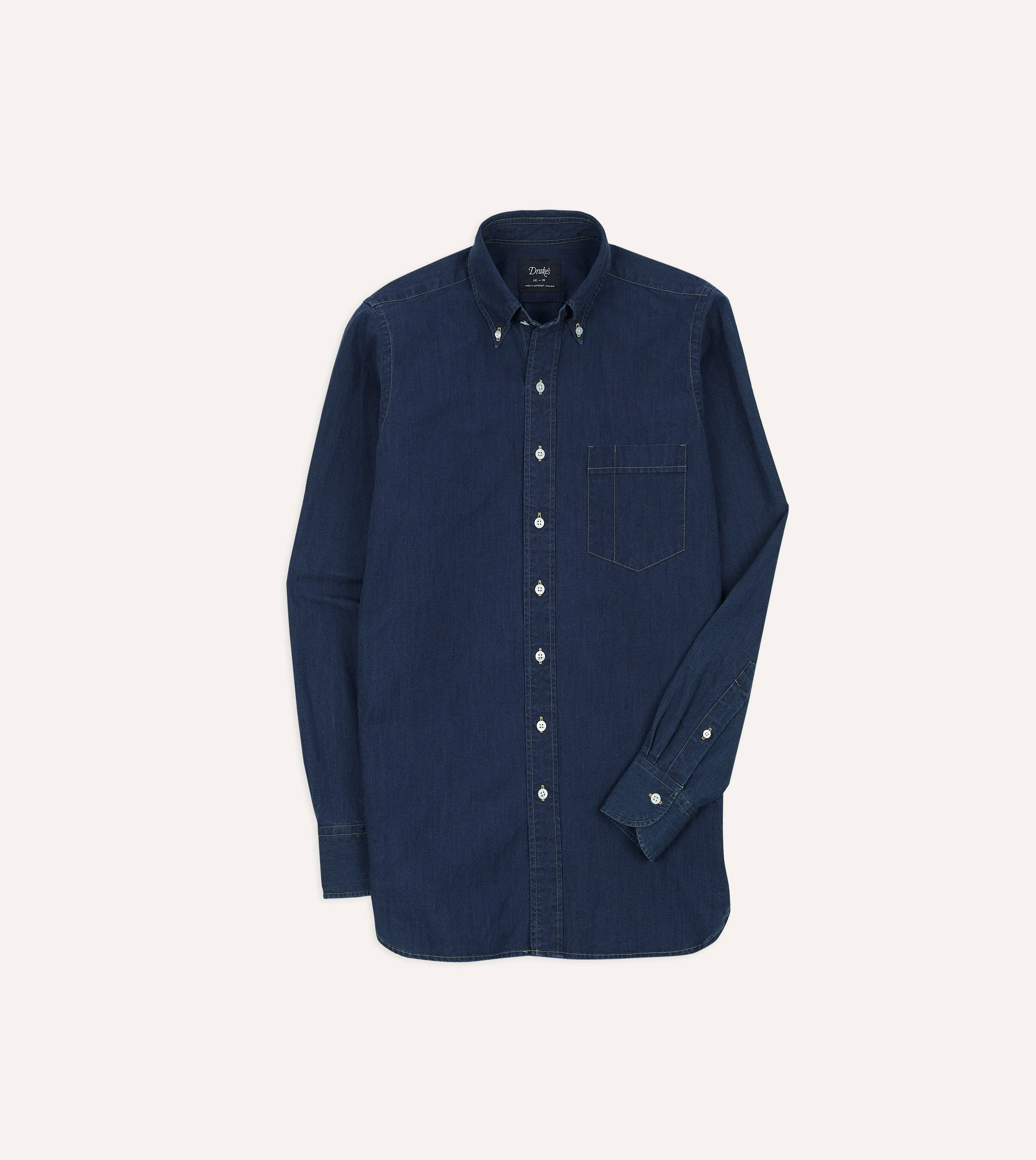 Mid Blue Cotton Chambray Button-Down Shirt