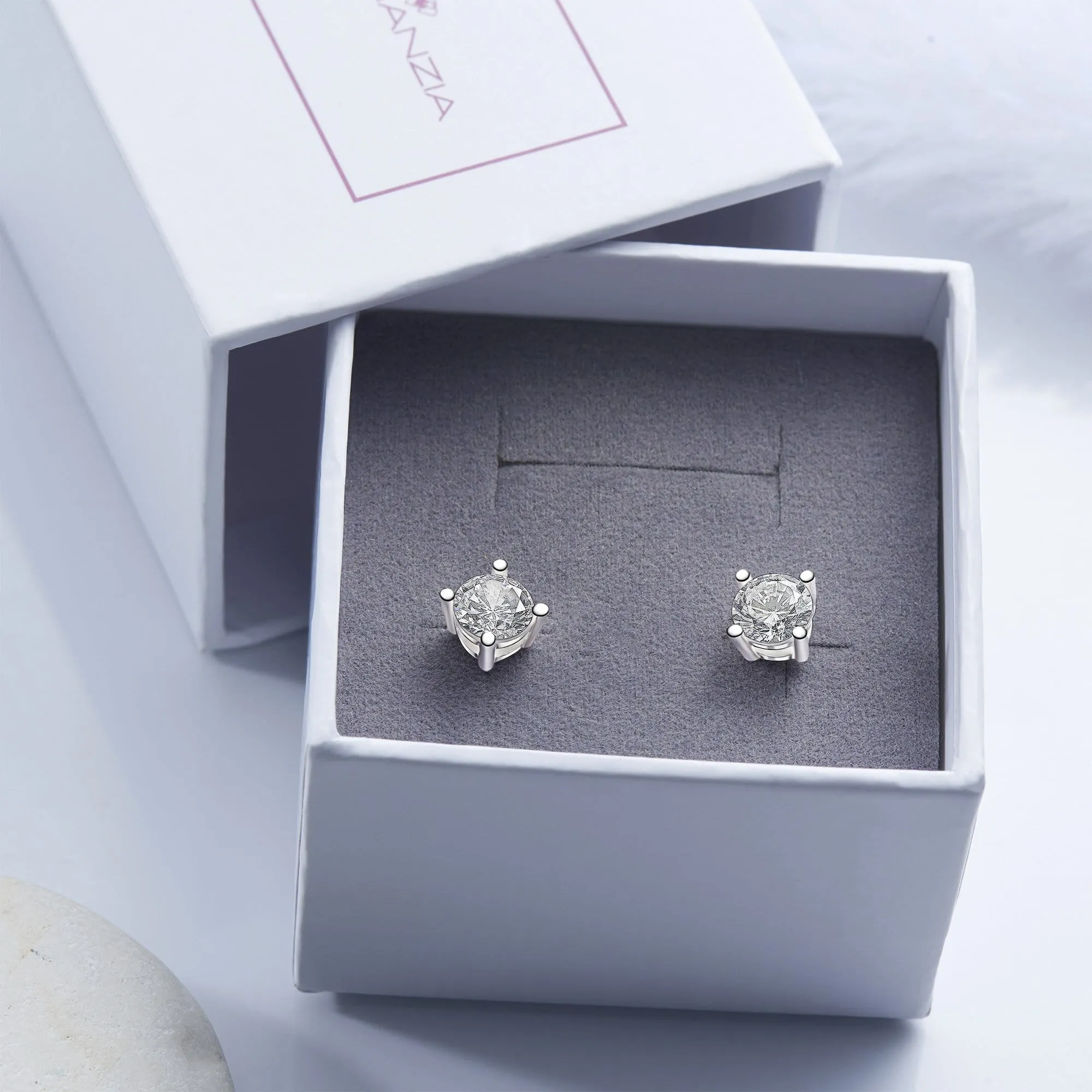 Minimalist CZ Stud Earrings Sterling Silver