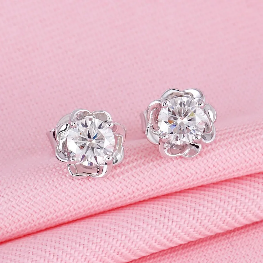 Moissanite Earrings Platium Plated Silver 1ctw