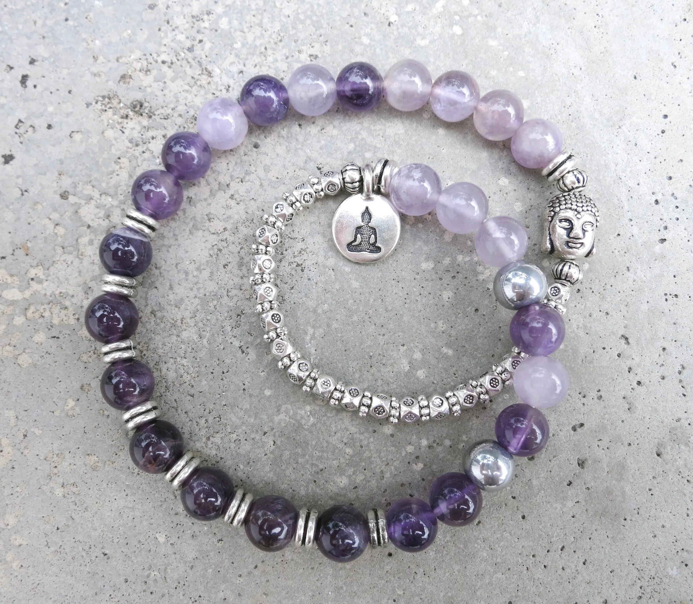 Moonstone, Amethyst, Pink Quartz Mala Bracelet