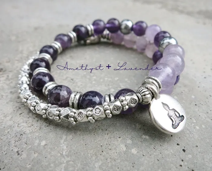 Moonstone, Amethyst, Pink Quartz Mala Bracelet