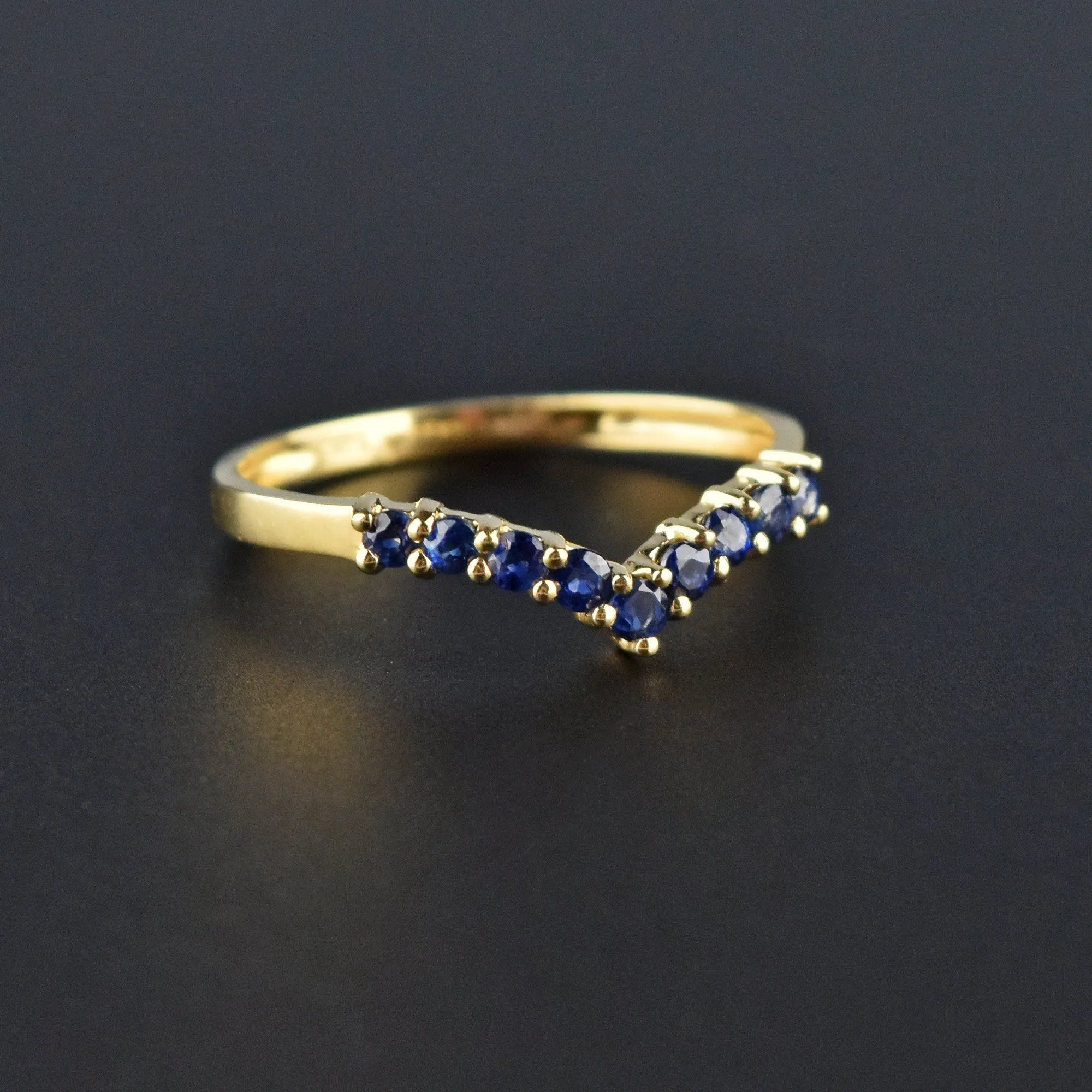 Natural Sapphire 14K Gold Chevron Ring, Sz 7.75