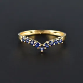 Natural Sapphire 14K Gold Chevron Ring, Sz 7.75