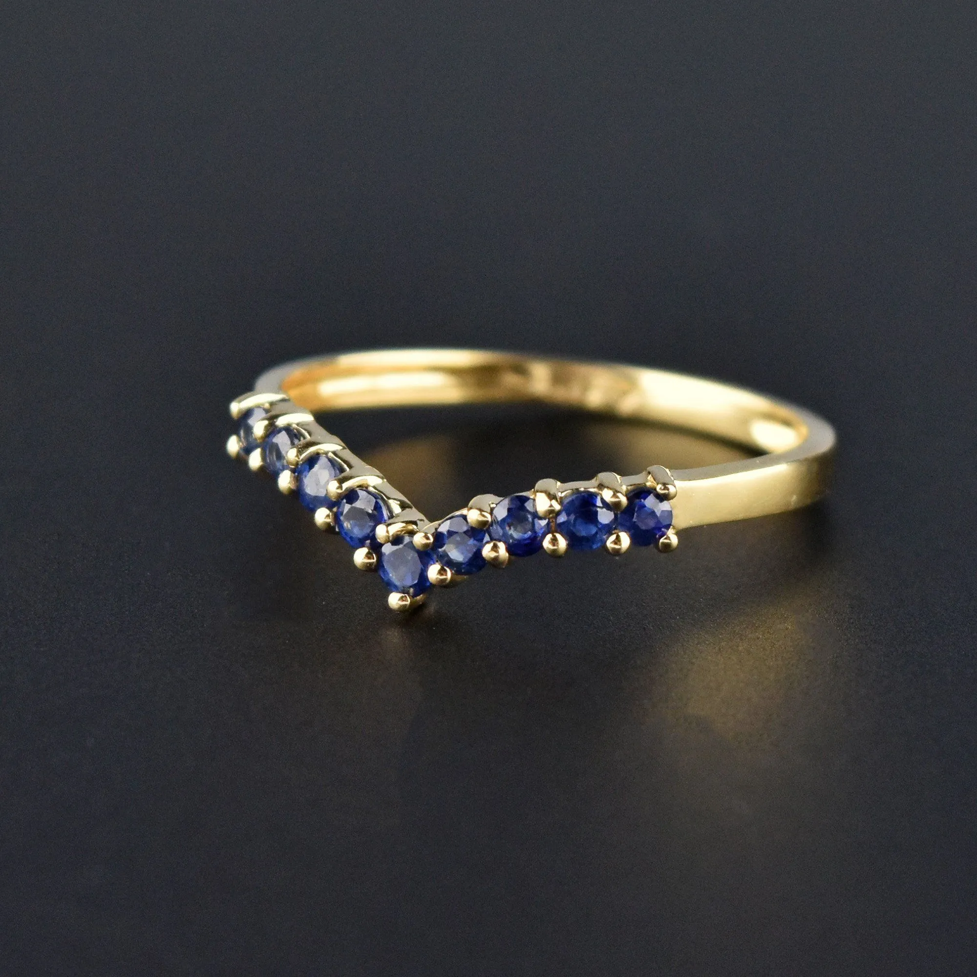 Natural Sapphire 14K Gold Chevron Ring, Sz 7.75