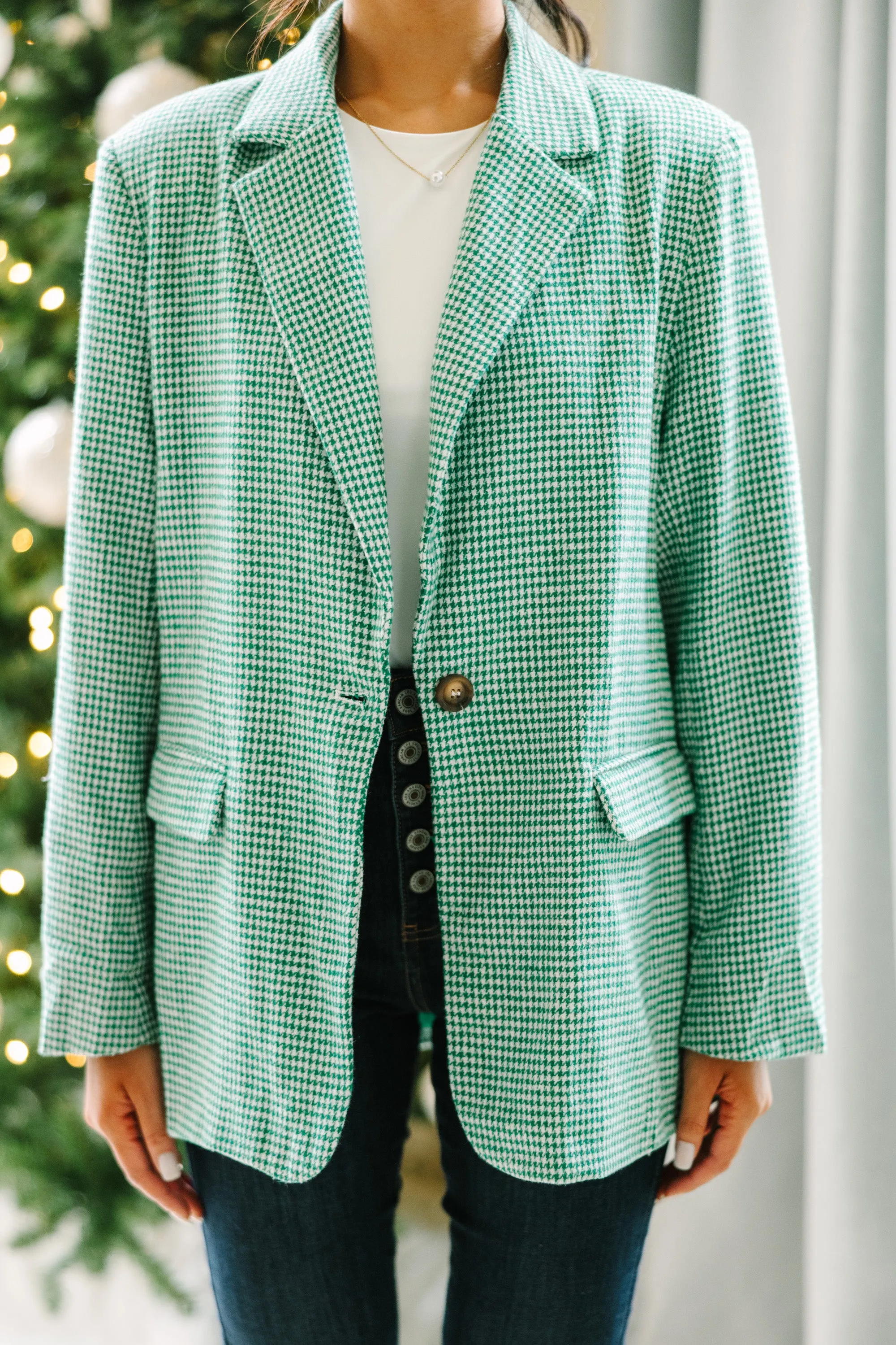 Next Up Emerald Green Houndstooth Blazer