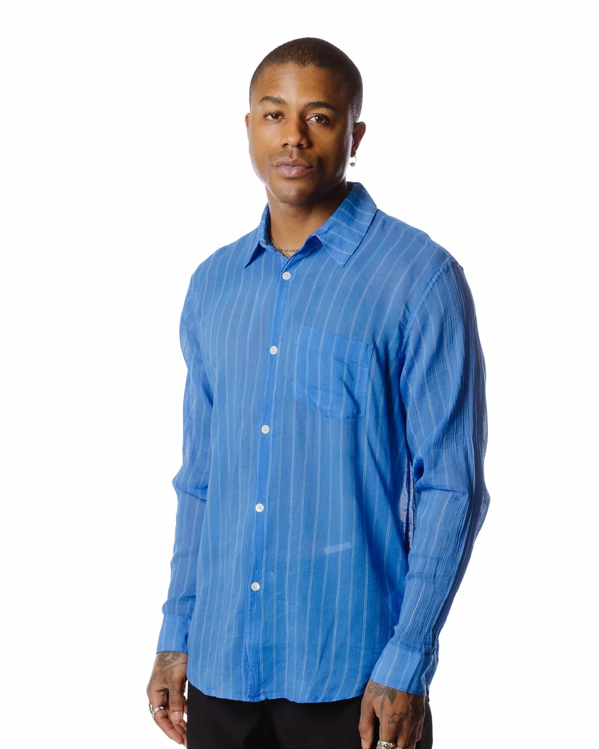 Our Legacy Initial Shirt Blue Rayon Plait Stripe