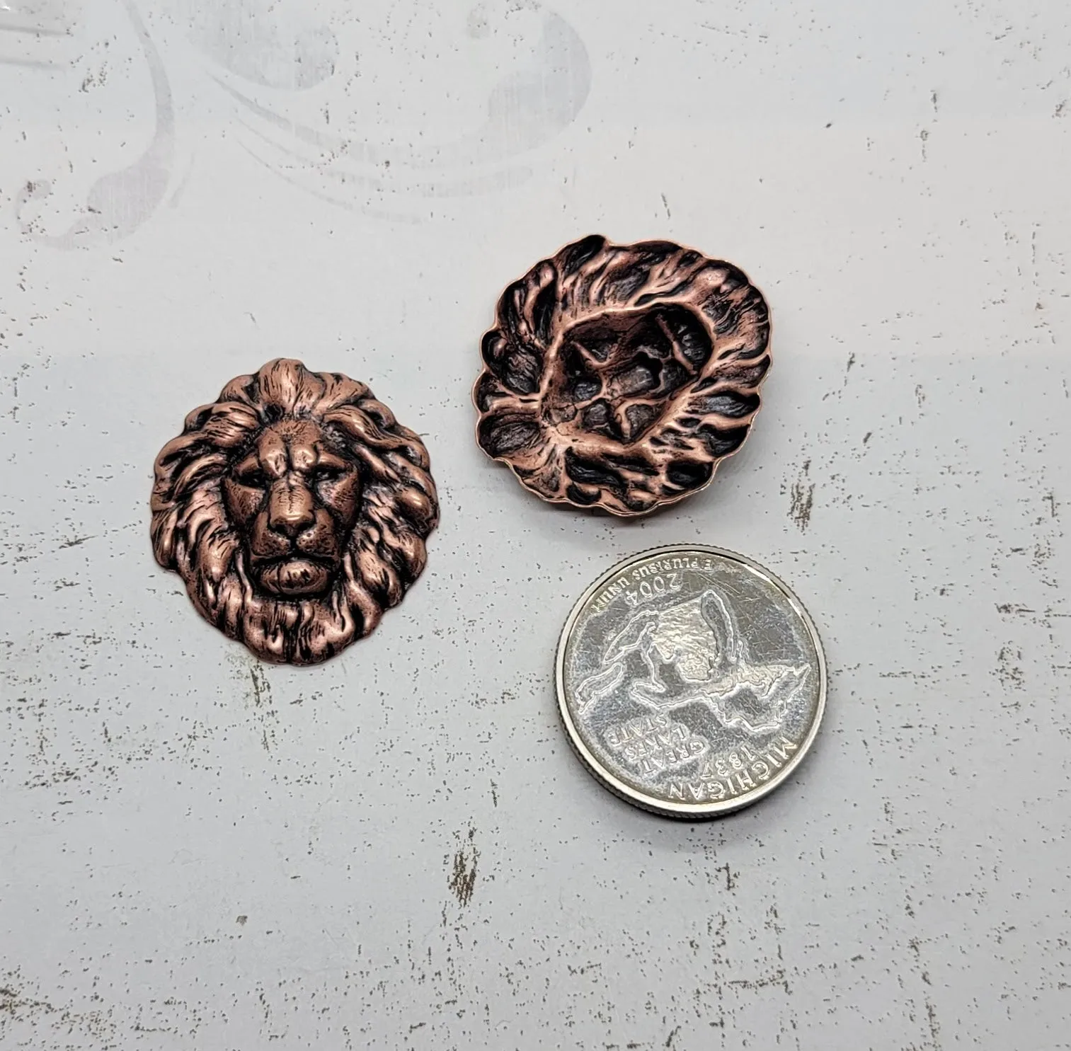 Oxidized Copper Lion Head Stampings x 2 - 7857COSG