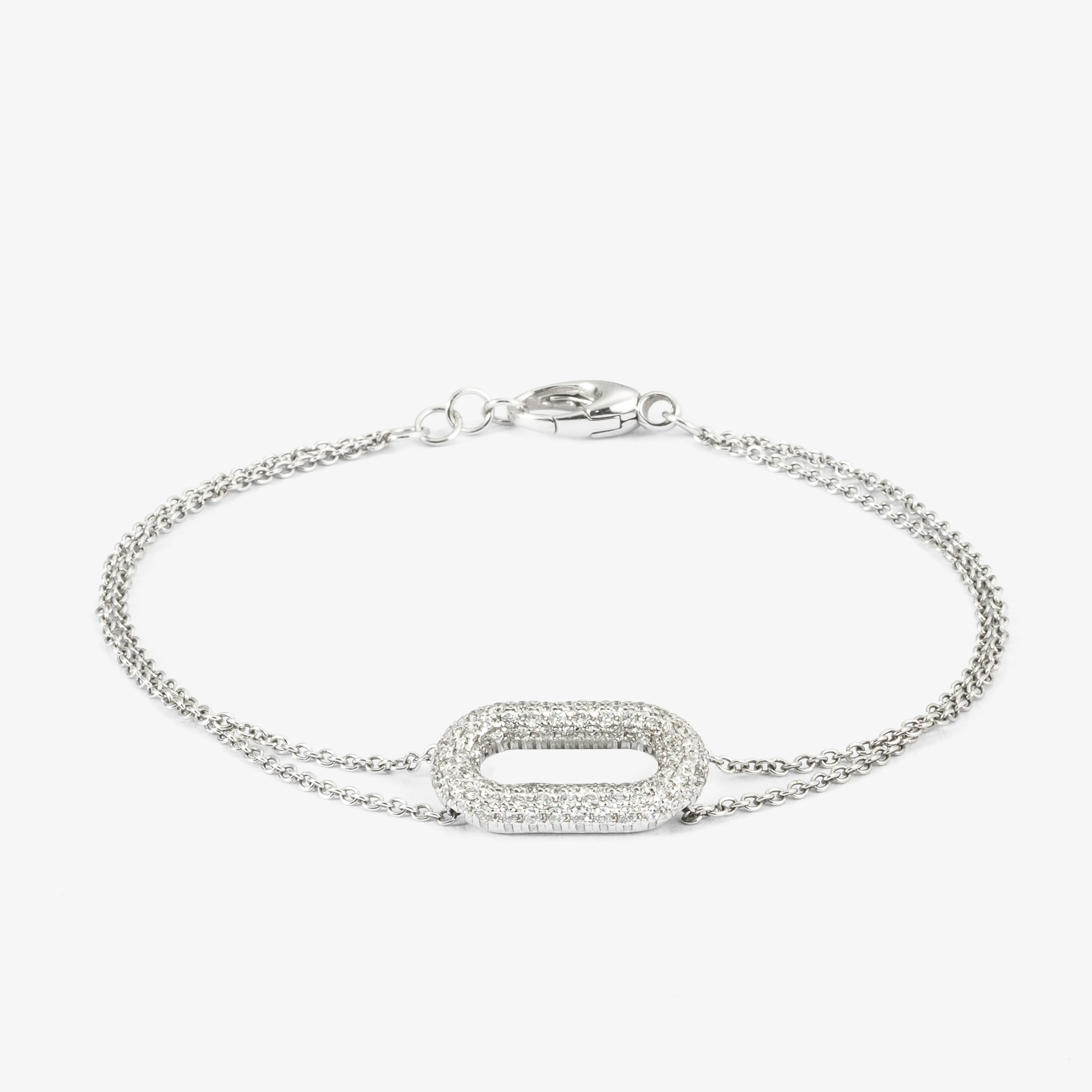 Pave Paper Clip Double Bracelet 18K White Gold