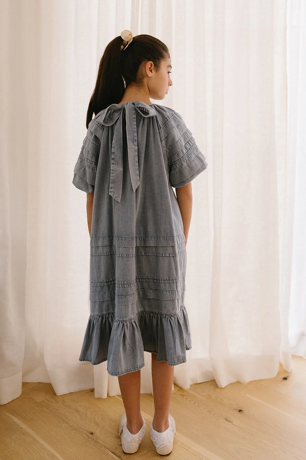 PETITE AMALIE Soleil Pleated Chambray Smock Dress