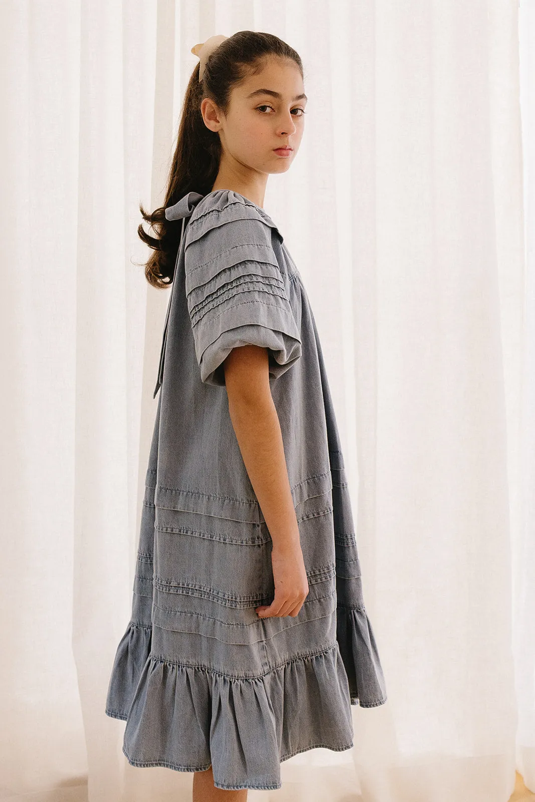 PETITE AMALIE Soleil Pleated Chambray Smock Dress