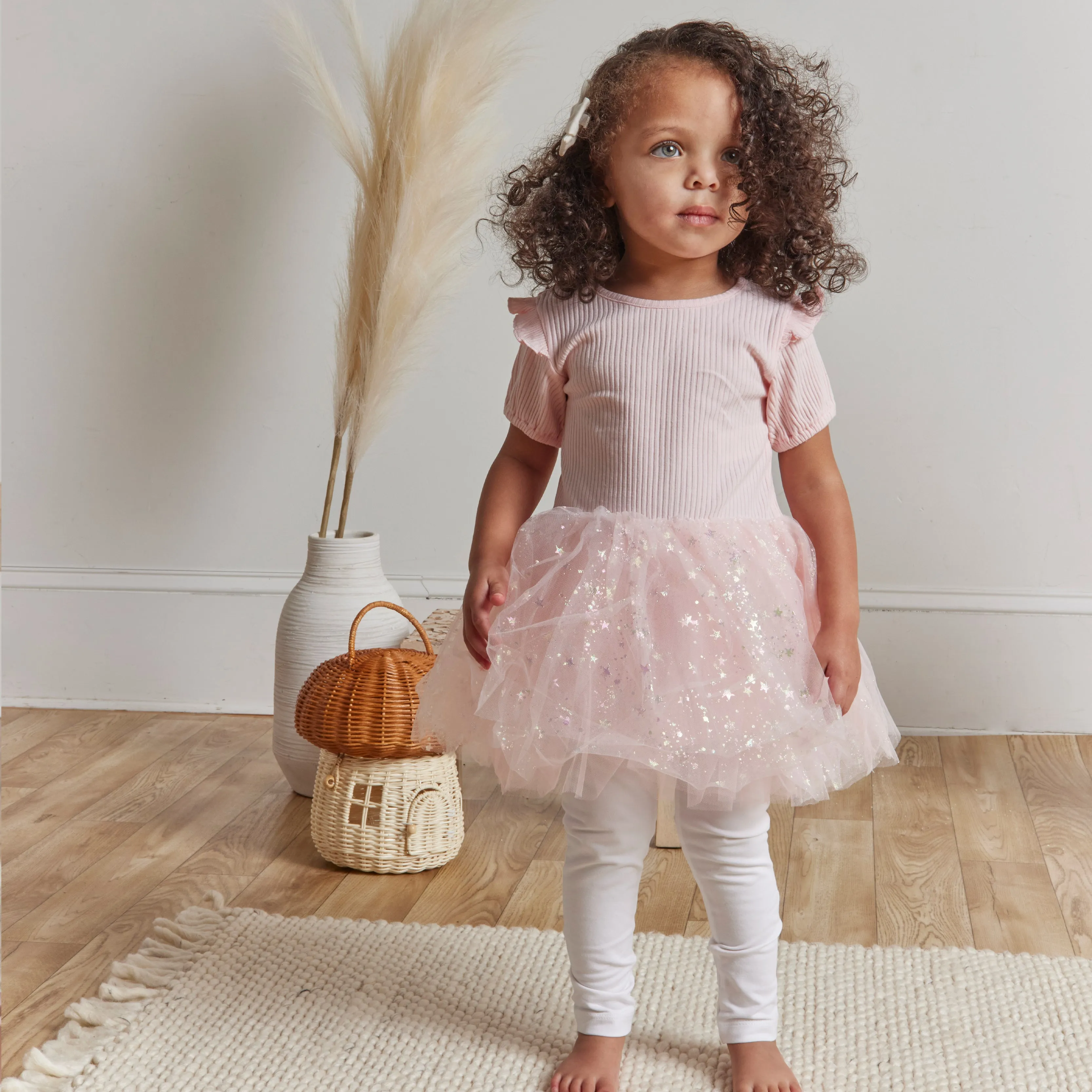 Pink Iridescent Star Tutu Top & Legging Set