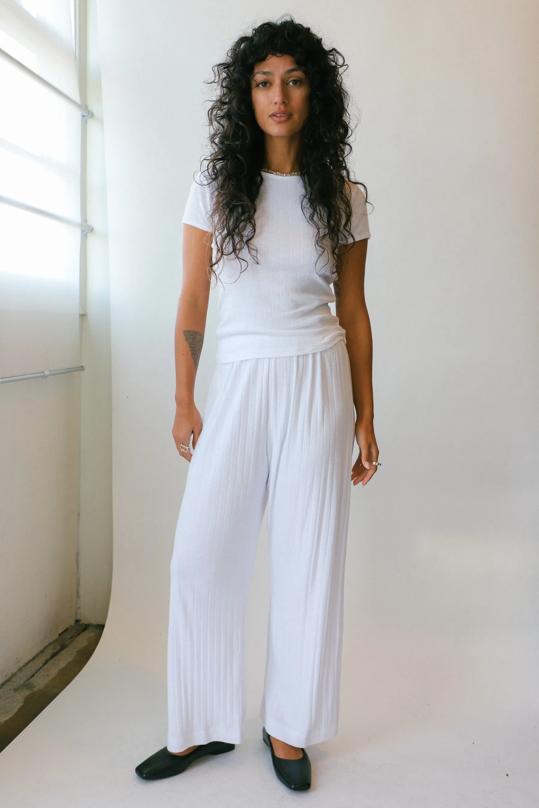 Powder Pointelle Simple Crop Pant