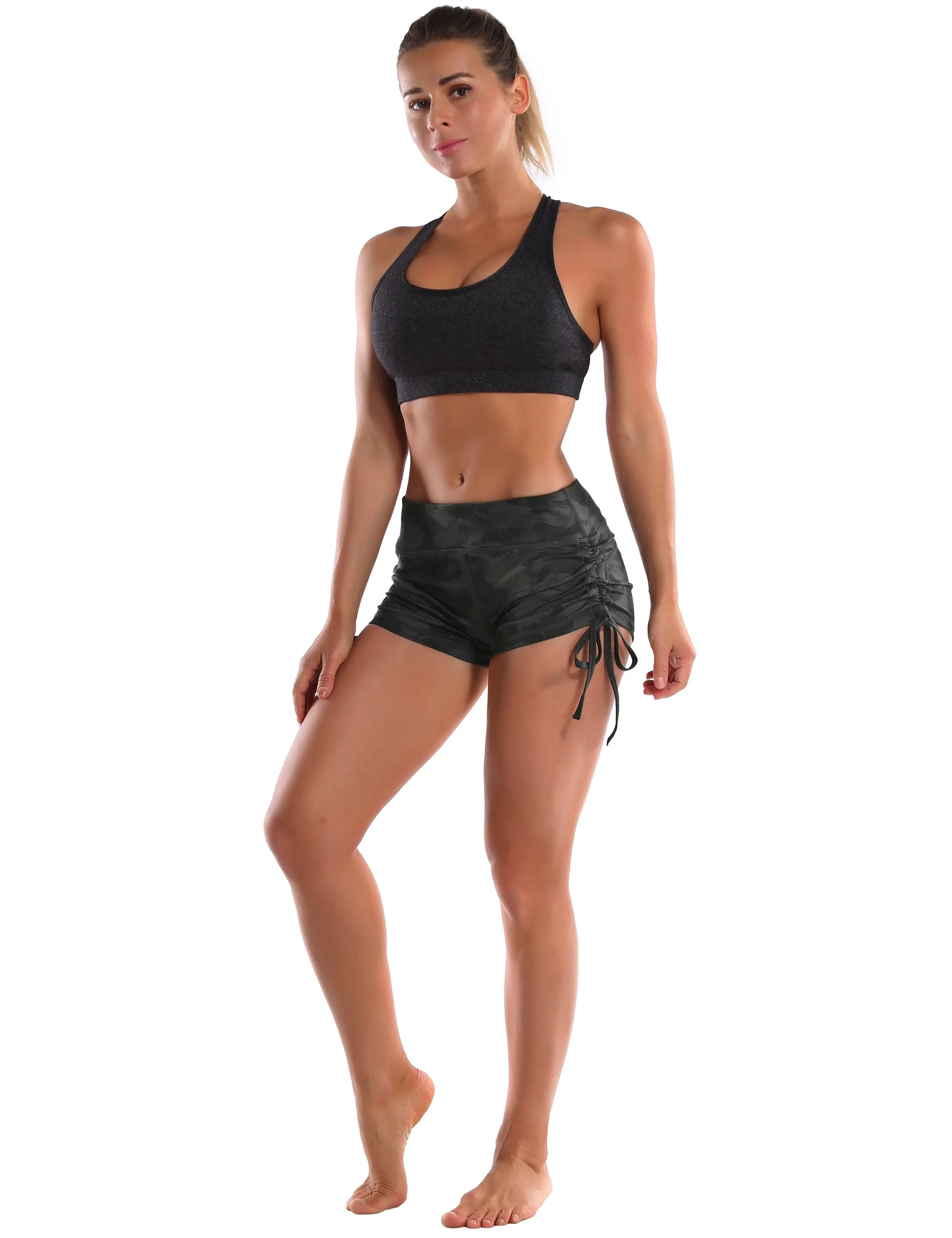 Printed Side Drawstring Hot Shorts dimgray brushcamo ins_yogastudio