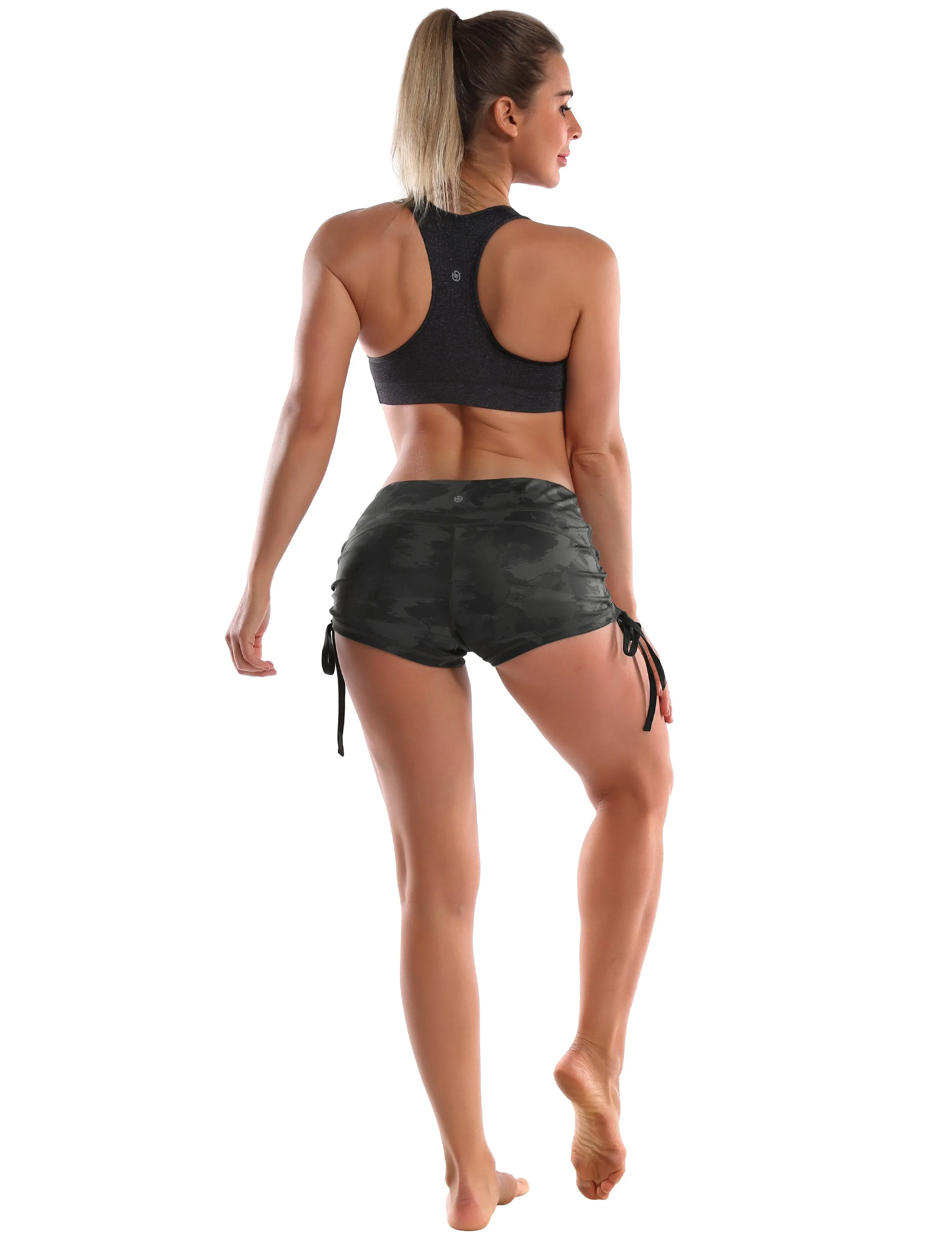 Printed Side Drawstring Hot Shorts dimgray brushcamo ins_yogastudio