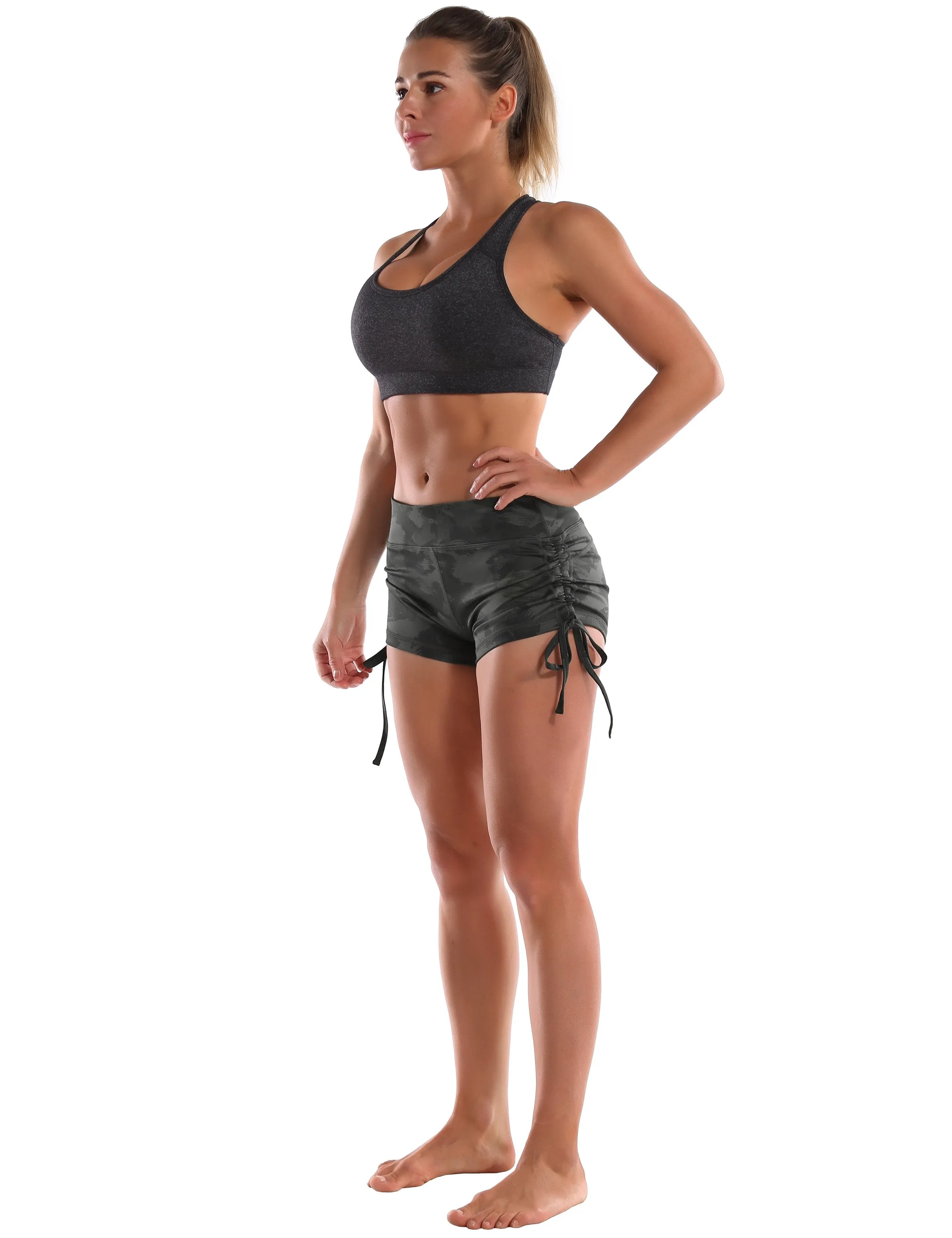 Printed Side Drawstring Hot Shorts dimgray brushcamo ins_yogastudio