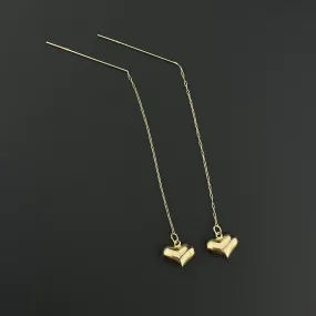 Puffy Heart Dangle 14K Gold Threader Earrings