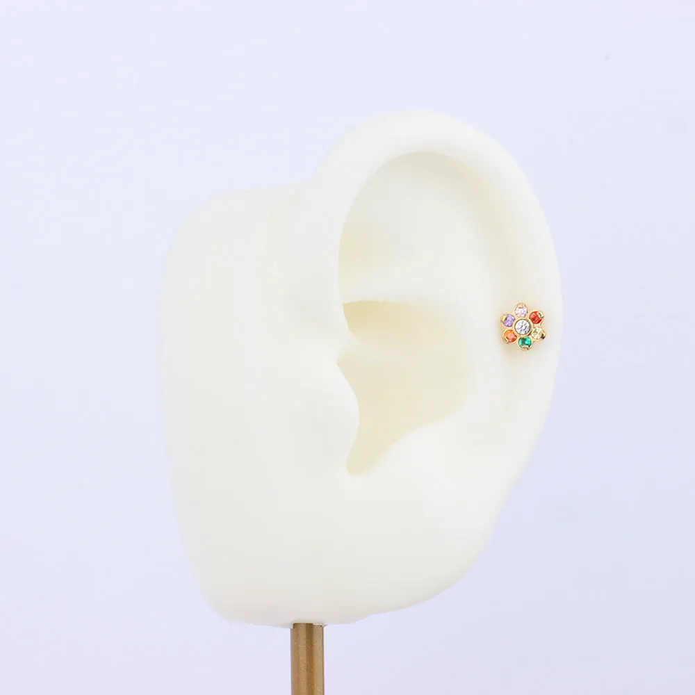 Rainbow Gem Flower Stud