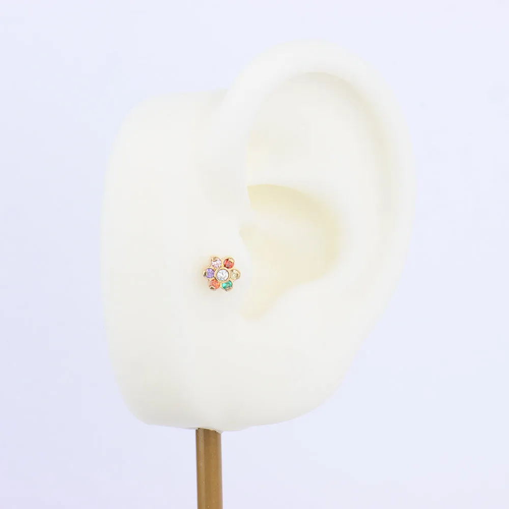 Rainbow Gem Flower Stud