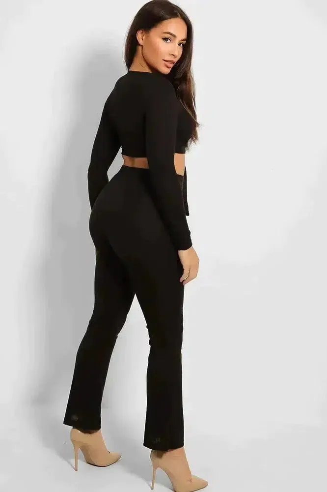 Ribbed Jersey Crop Tie Top And Trousers Set