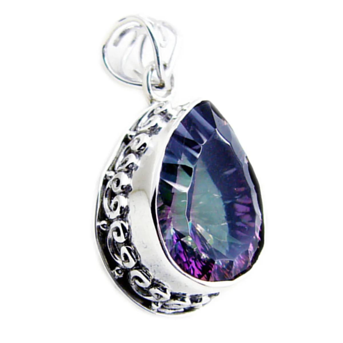 Riyo Cute Gemstone Pear Faceted Multi Color Mystic Quartz Sterling Silver Pendant Gift For Christmas