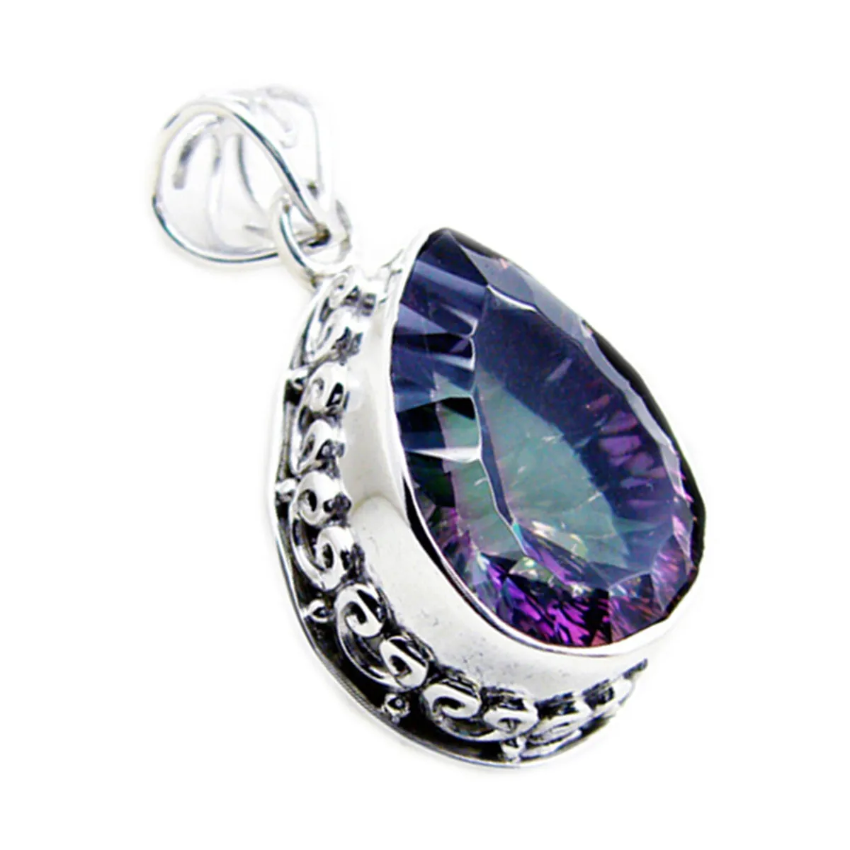 Riyo Cute Gemstone Pear Faceted Multi Color Mystic Quartz Sterling Silver Pendant Gift For Christmas