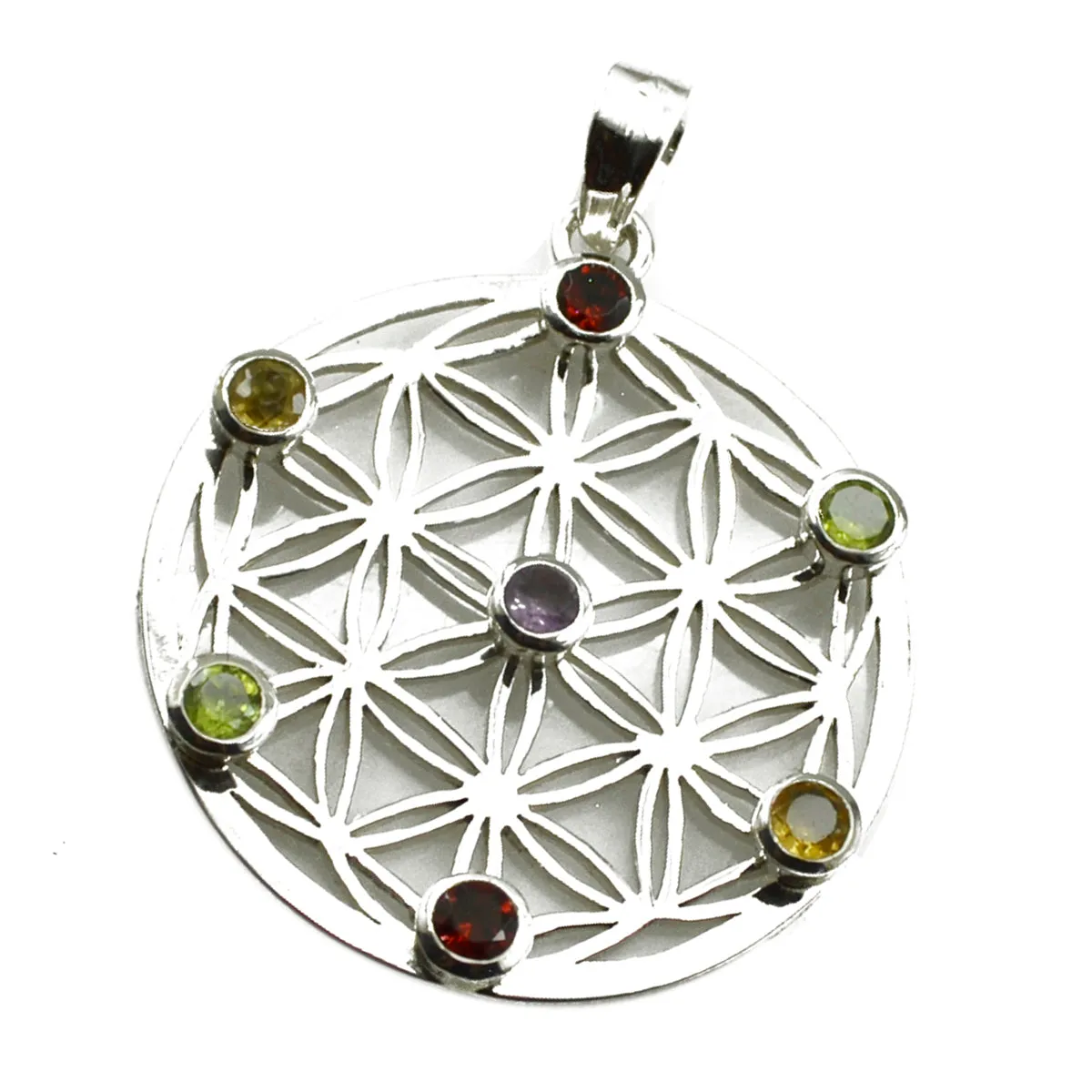 Riyo Delightful Gemstone Round Faceted Multi Color Multi Stone 1022 Sterling Silver Pendant Gift For Good Friday