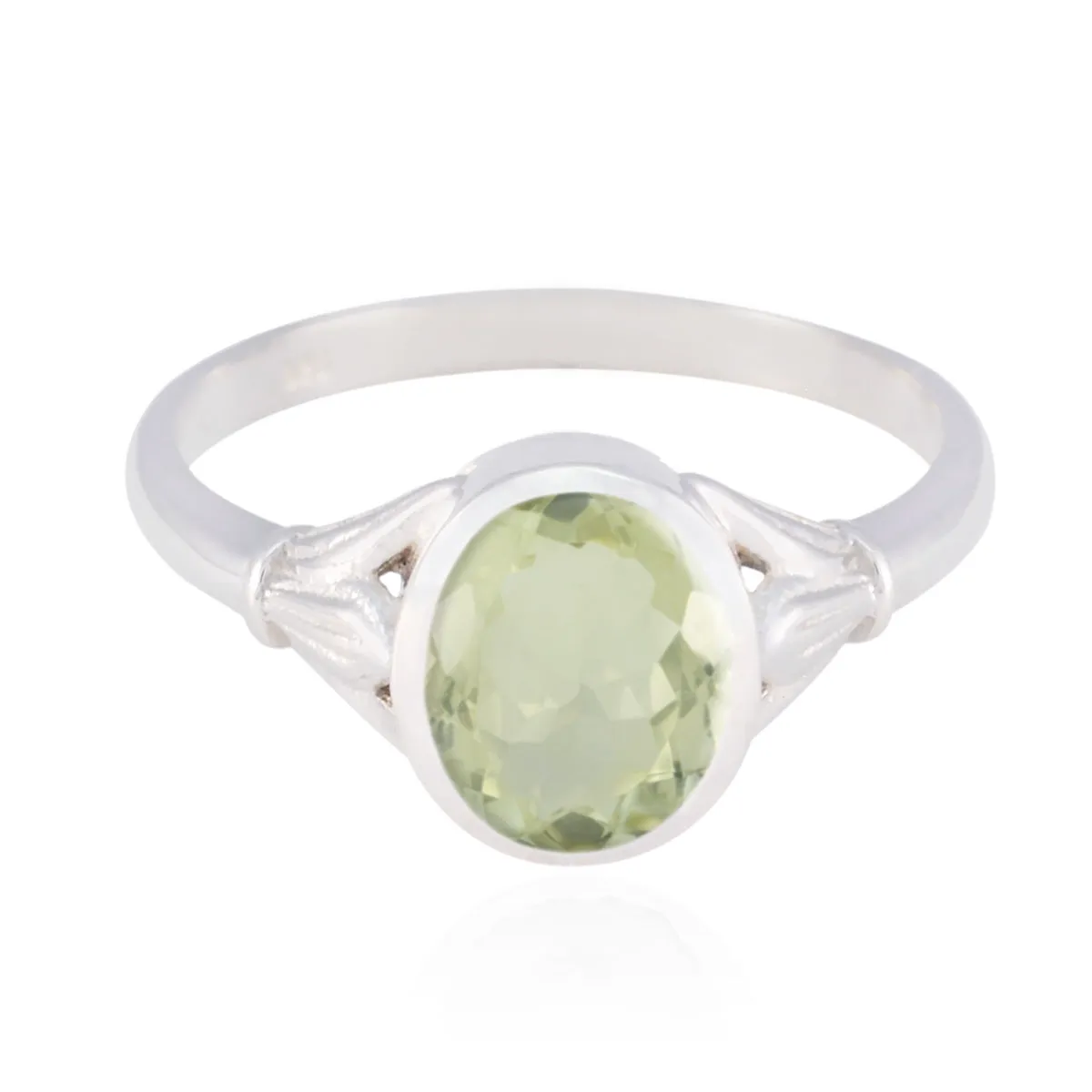 Riyo Desirable Gemstones Green Amethyst Solid Silver Ring Handmades