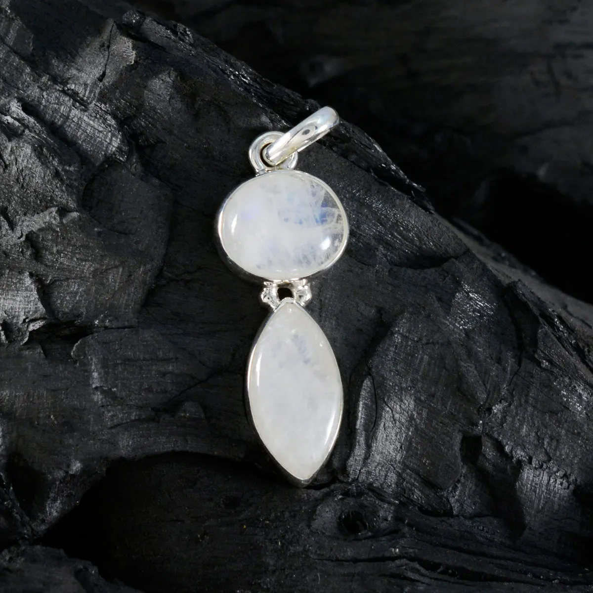 Riyo Drop Gems Multi Cabochon White Rainbow Moonstone Solid Silver Pendant Gift For Easter Sunday