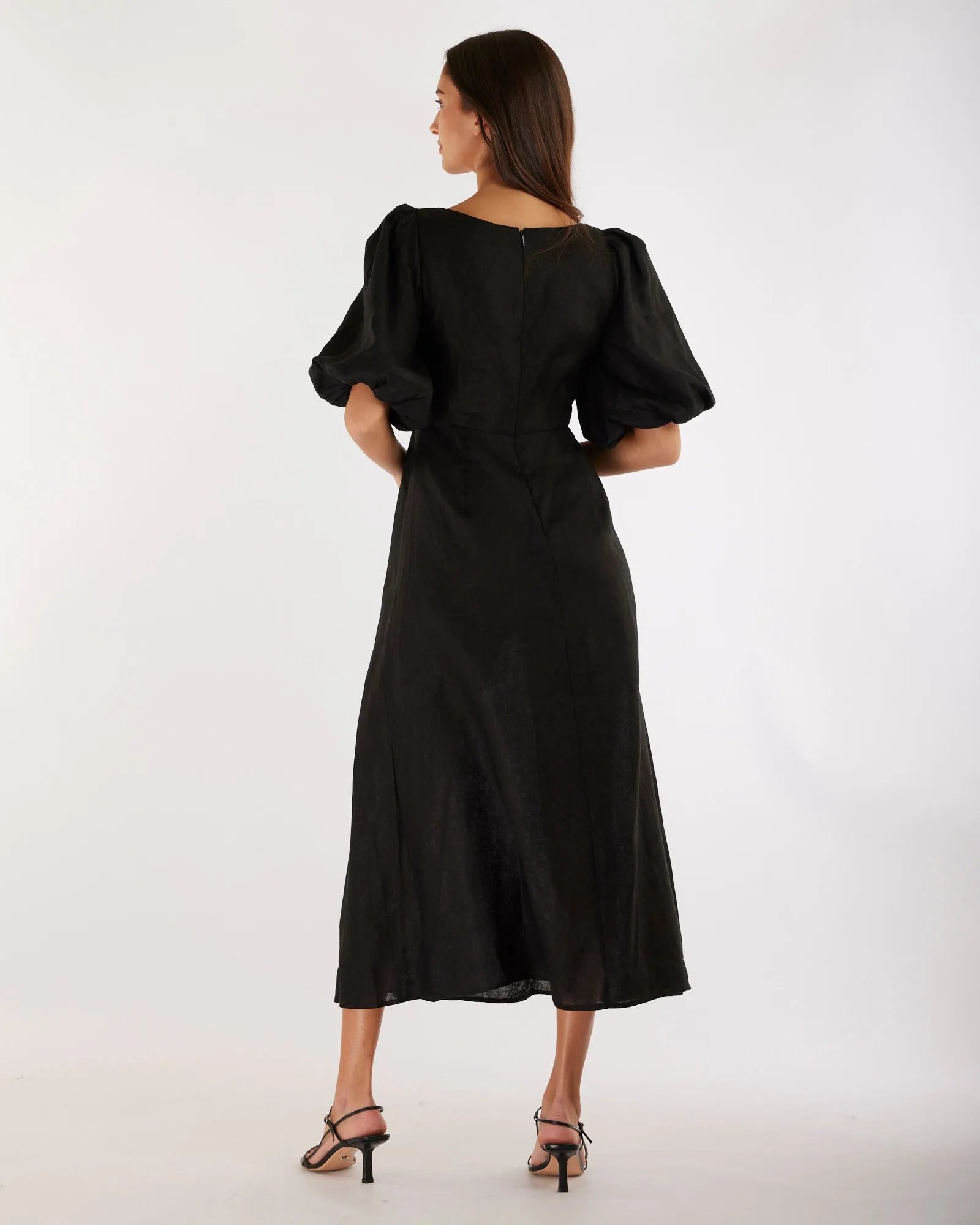 Romilly Linen Midi Dress - Black